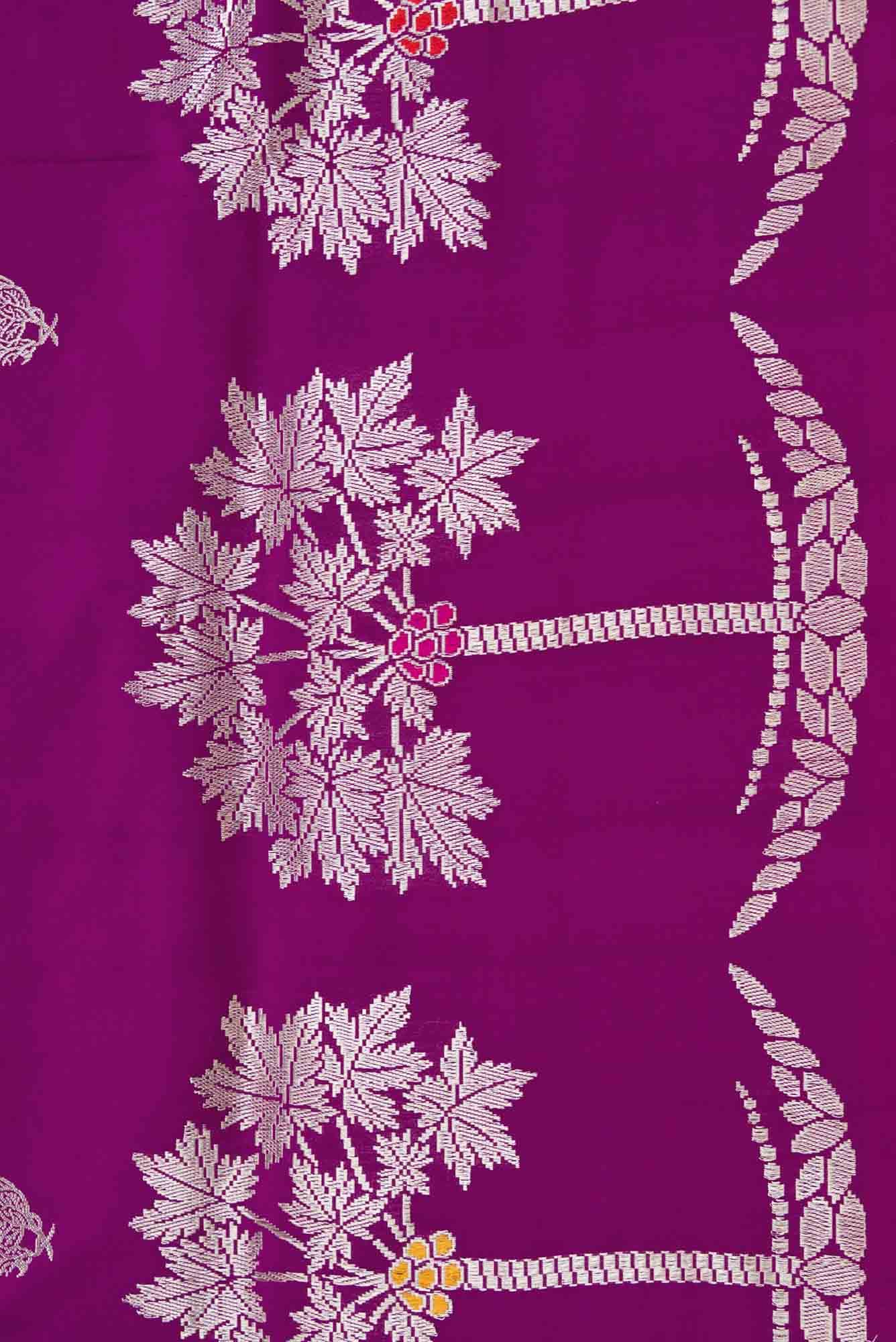 Pure Silk Pure Zari Purple Dual Tone Banarasi Saree