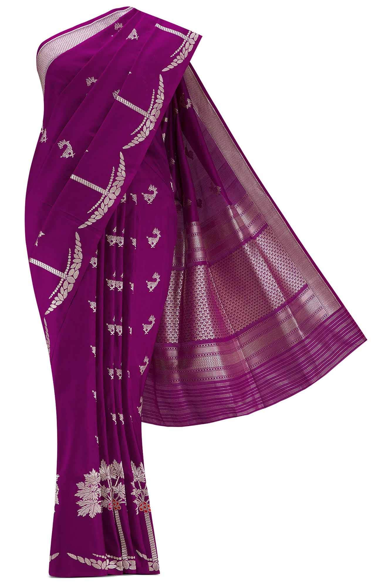 Pure Silk Pure Zari Purple Dual Tone Banarasi Saree