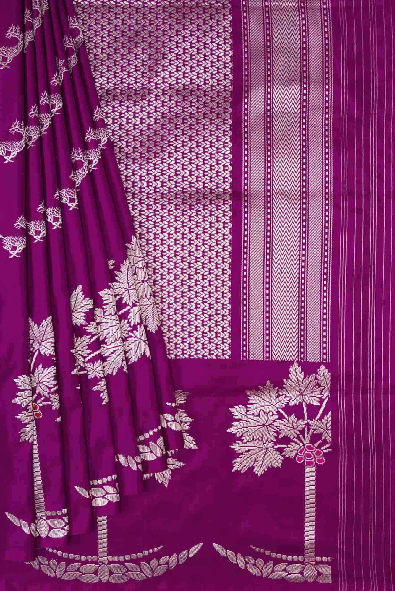 Pure Silk Pure Zari Purple Dual Tone Banarasi Saree