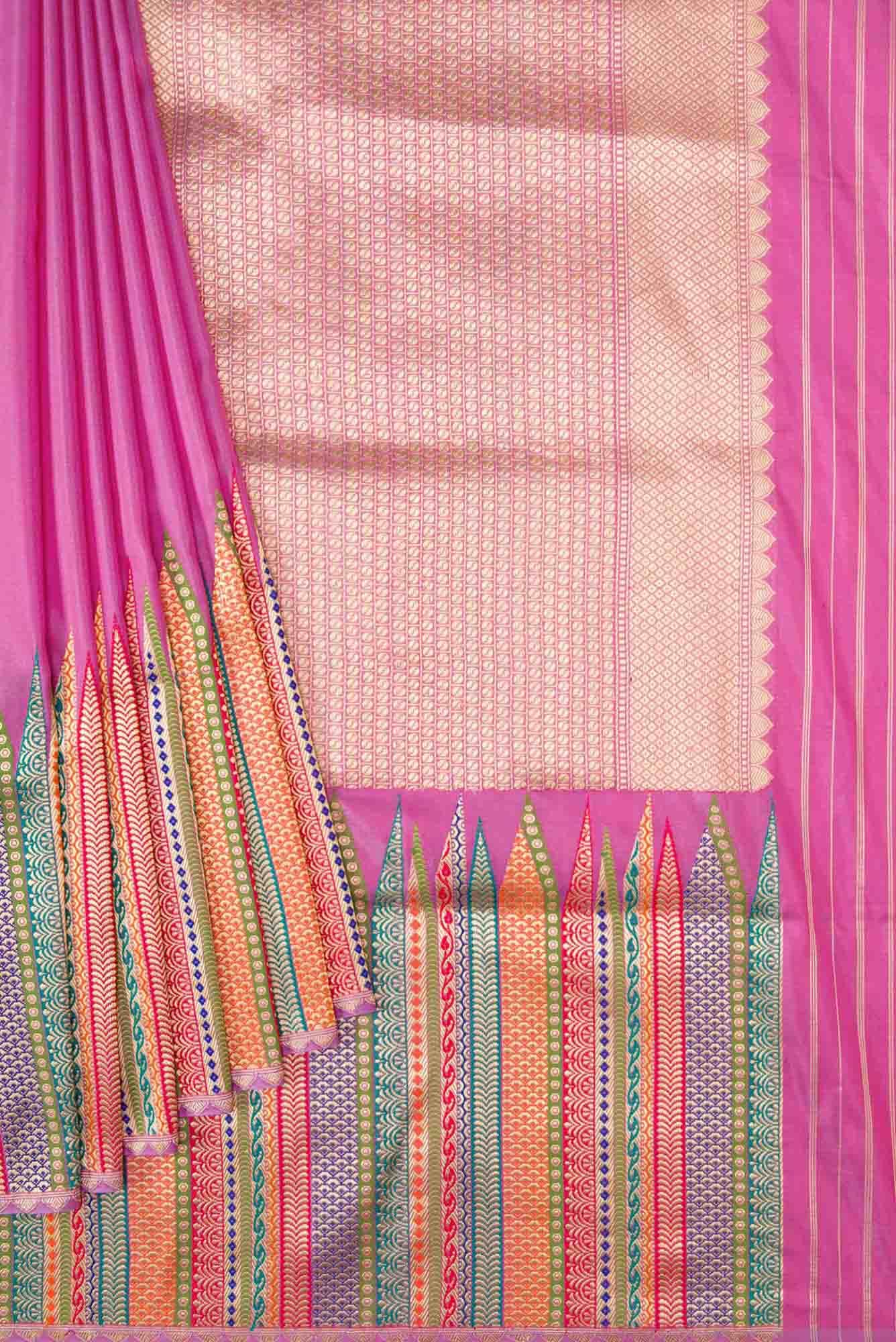 Pure Silk Pure Zari Pink Dual Tone Banarasi Saree