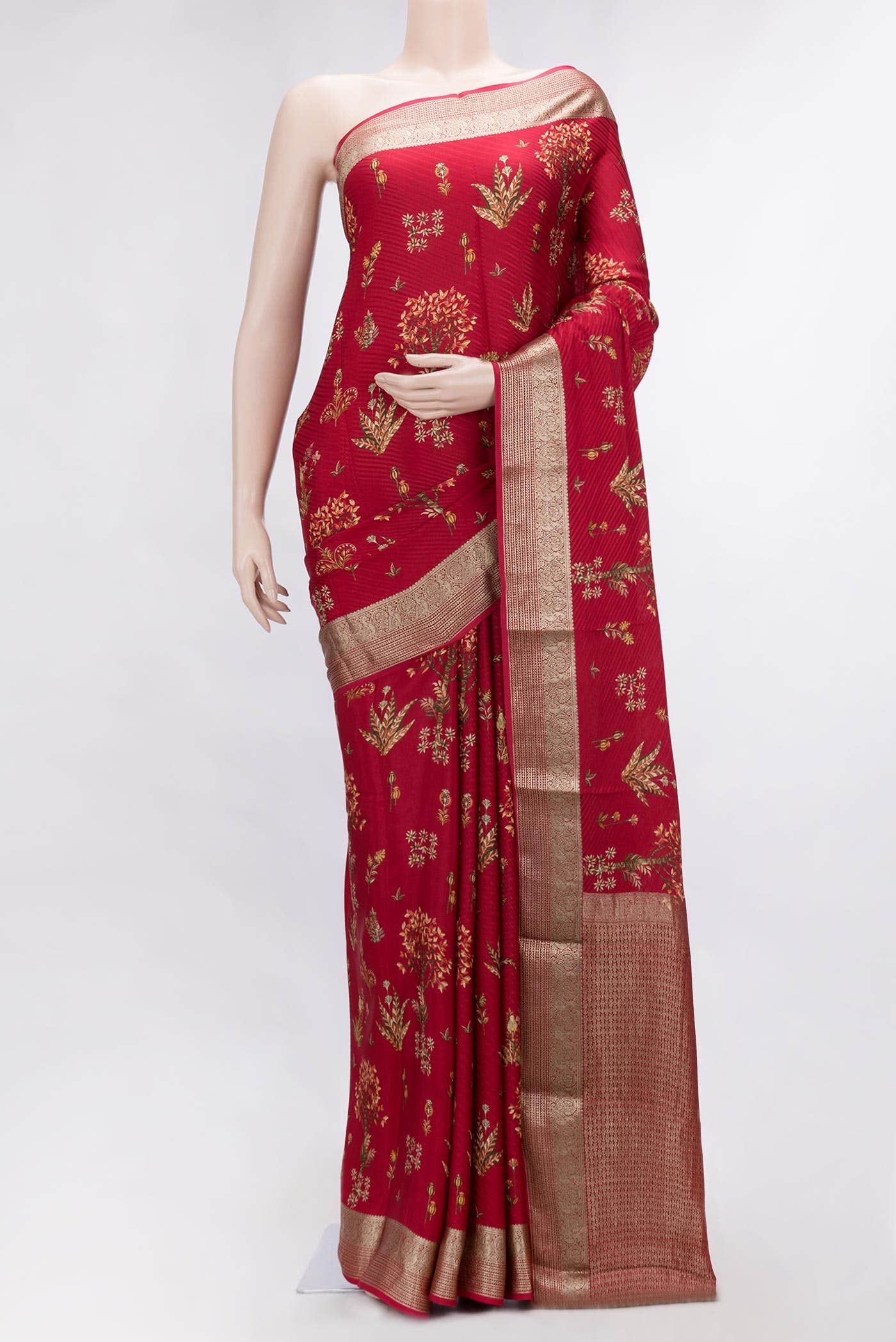 Dark Pink Dual Tone Mysore Crepe Saree