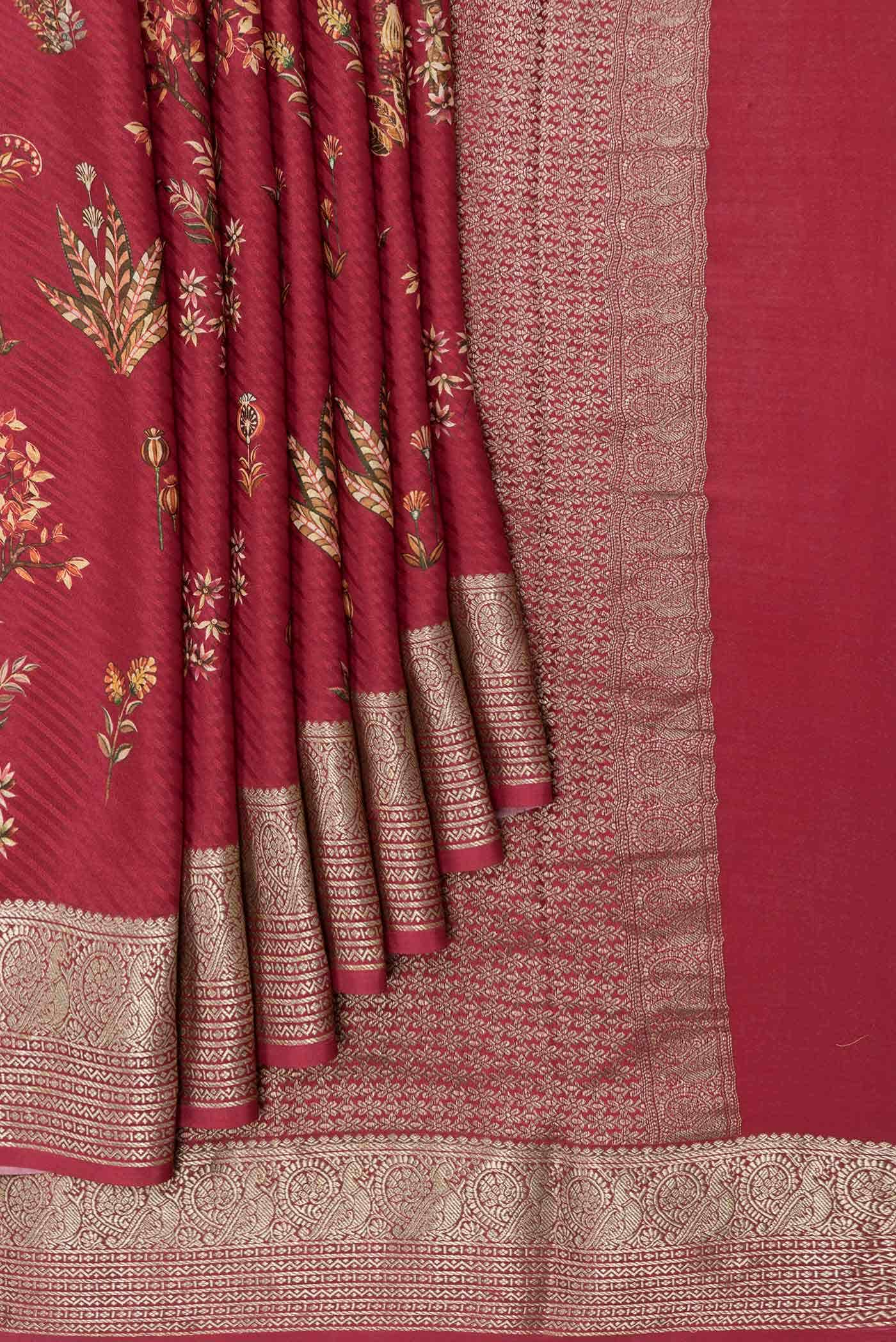 Dark Pink Dual Tone Mysore Crepe Saree