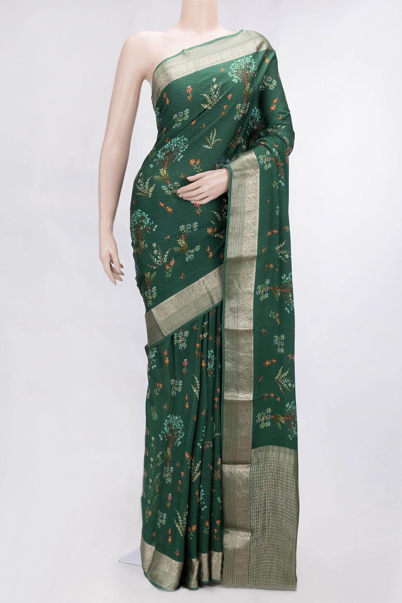 Green Dual Tone Mysore Crepe Saree