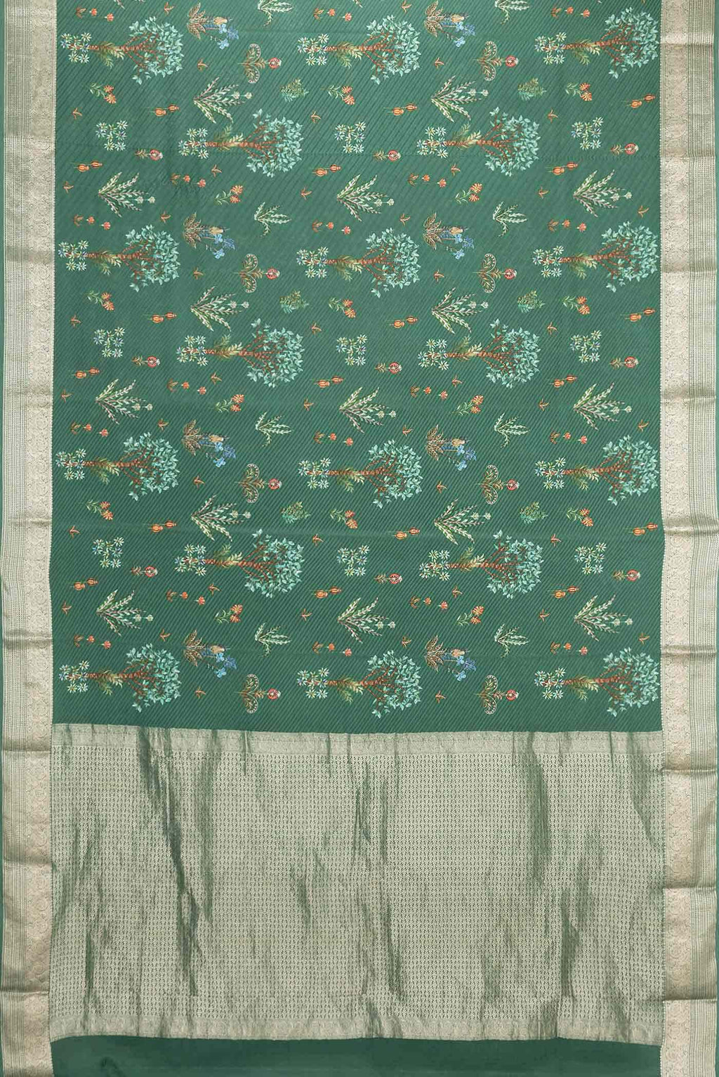 Green Dual Tone Mysore Crepe Saree