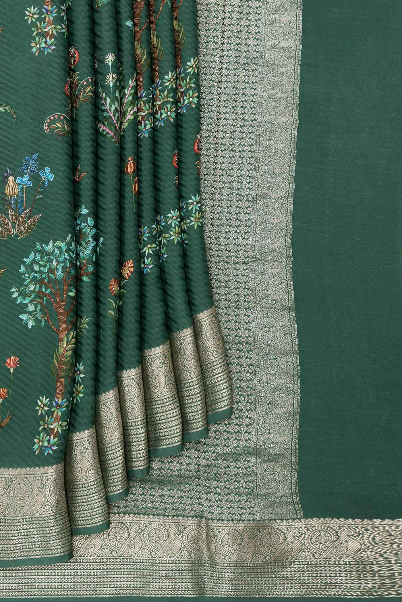 Green Dual Tone Mysore Crepe Saree
