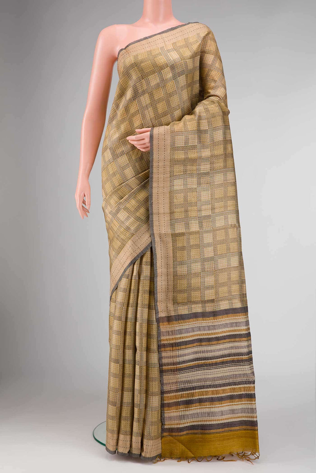 Beige Dual Tone Tussar Silk Saree