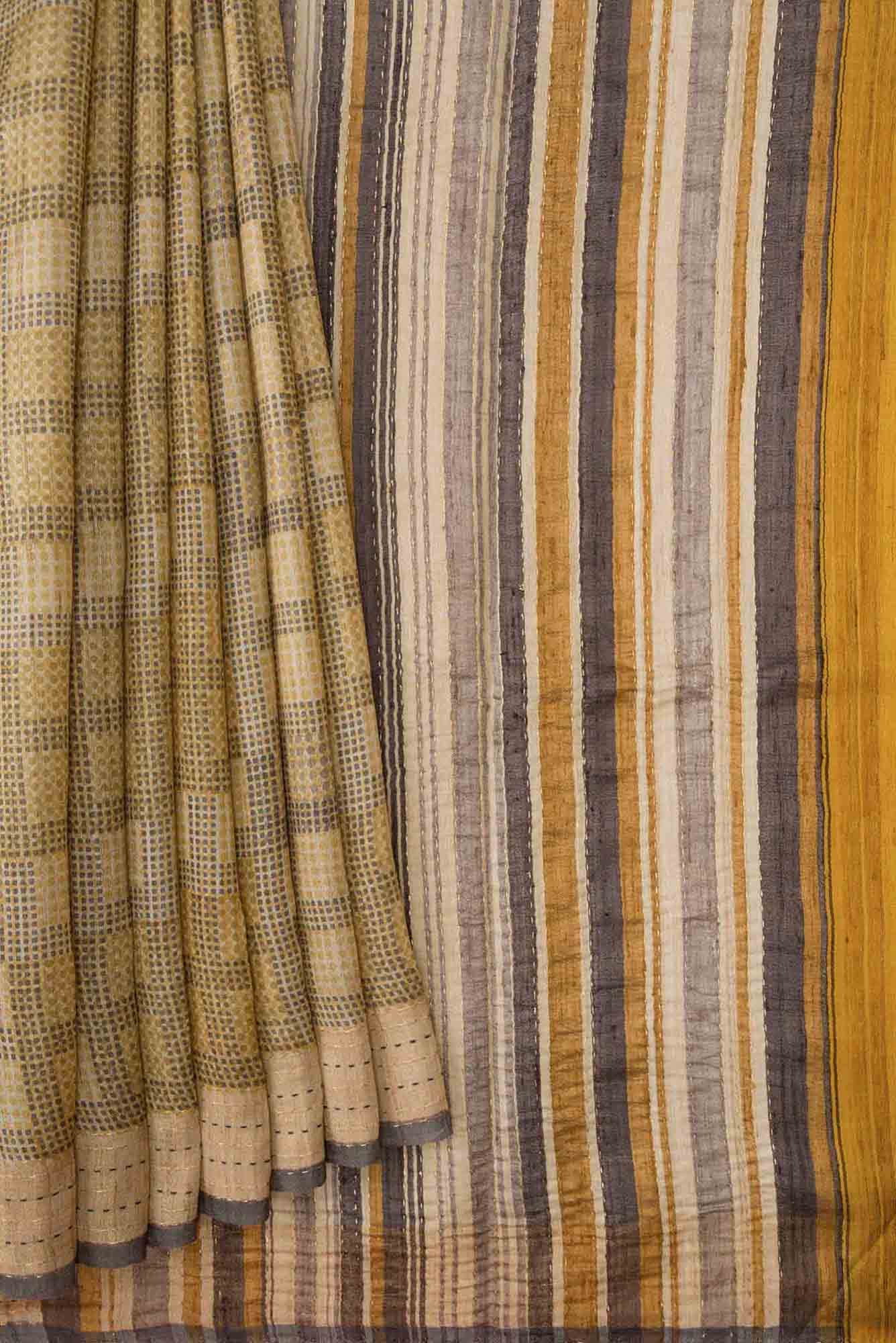 Beige Dual Tone Tussar Silk Saree