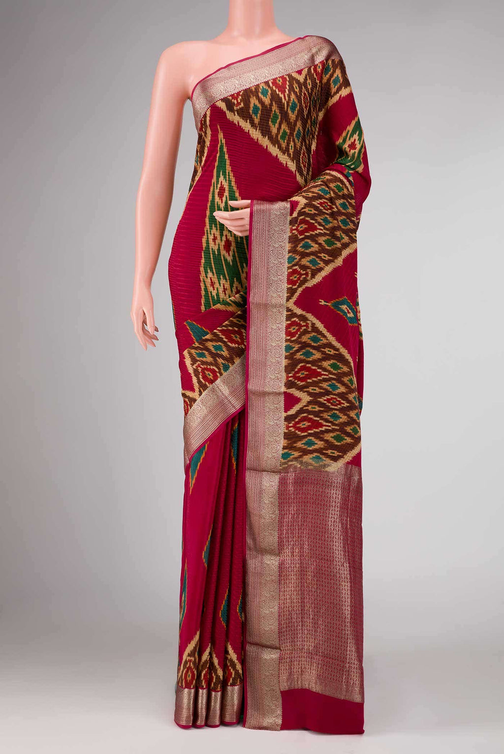 Dark Pink Dual Tone Mysore Crepe Saree