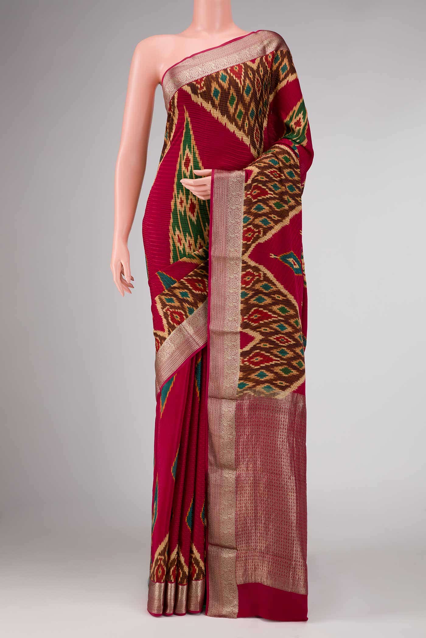Dark Pink Dual Tone Mysore Crepe Saree