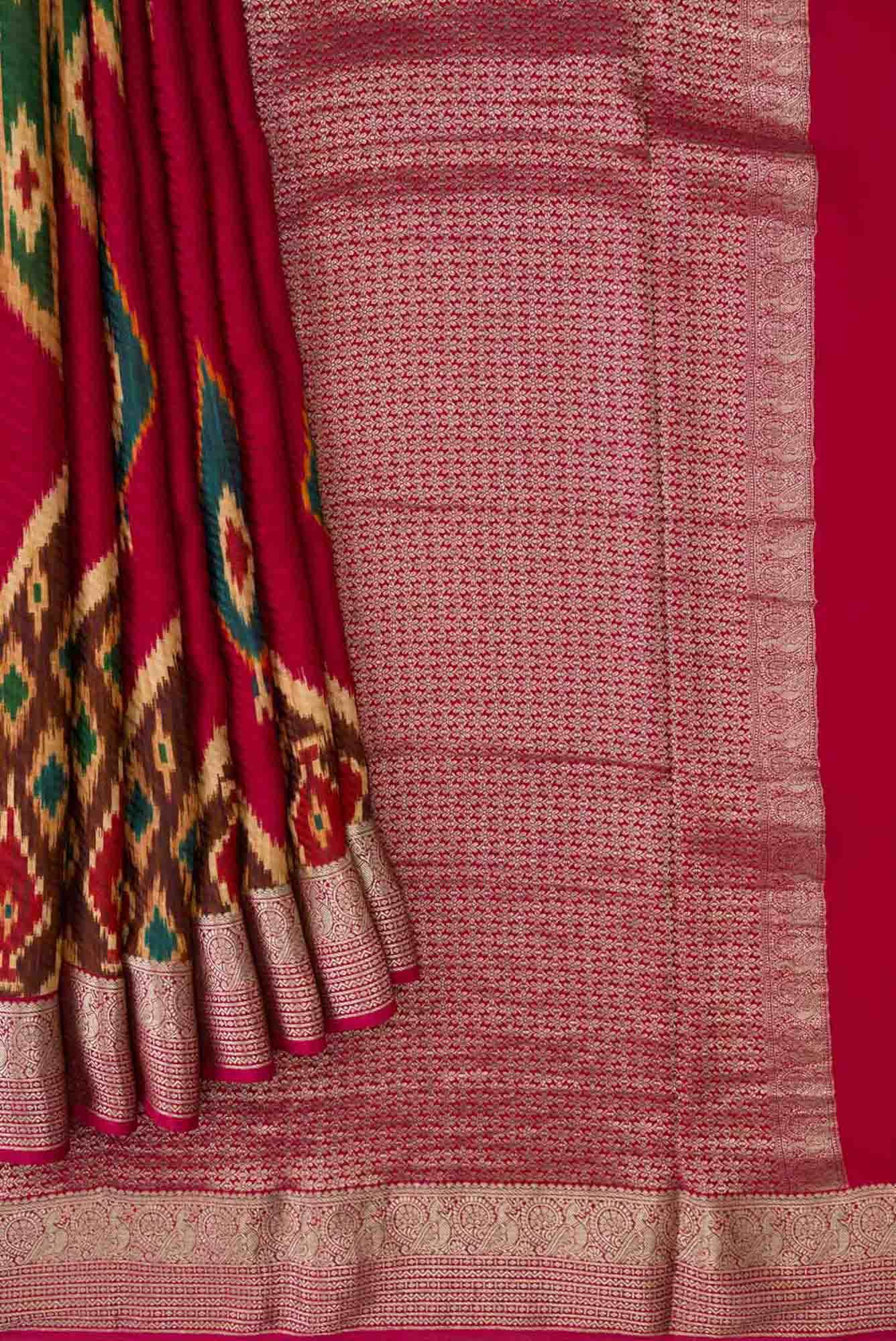Dark Pink Dual Tone Mysore Crepe Saree
