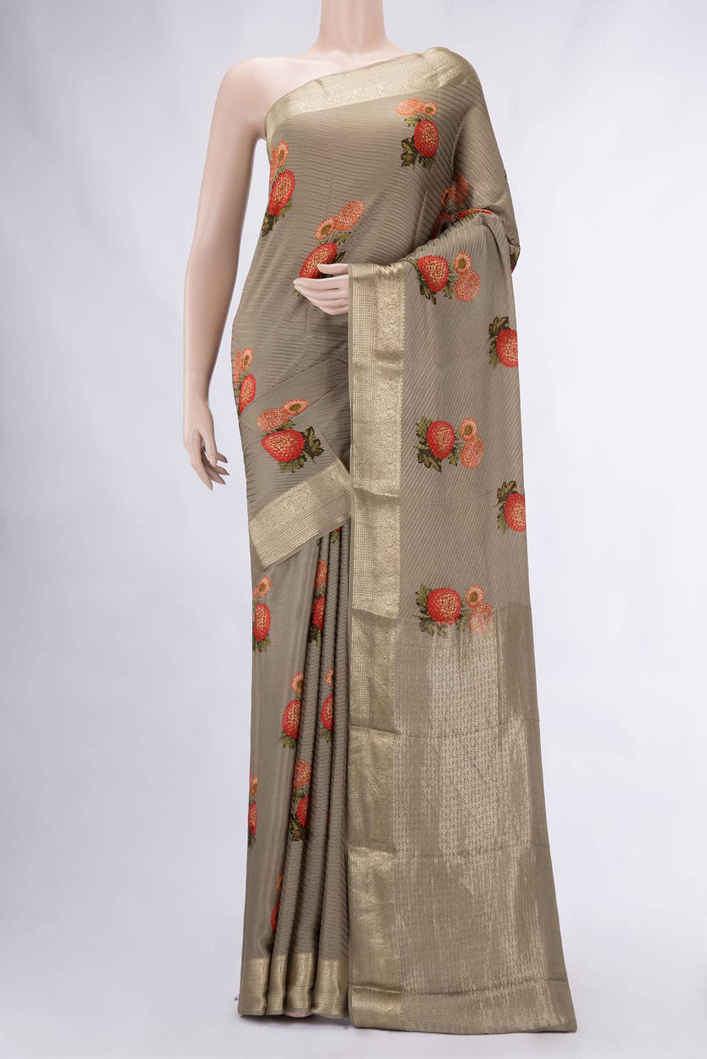 Davys Grey Mysore Crepe Saree