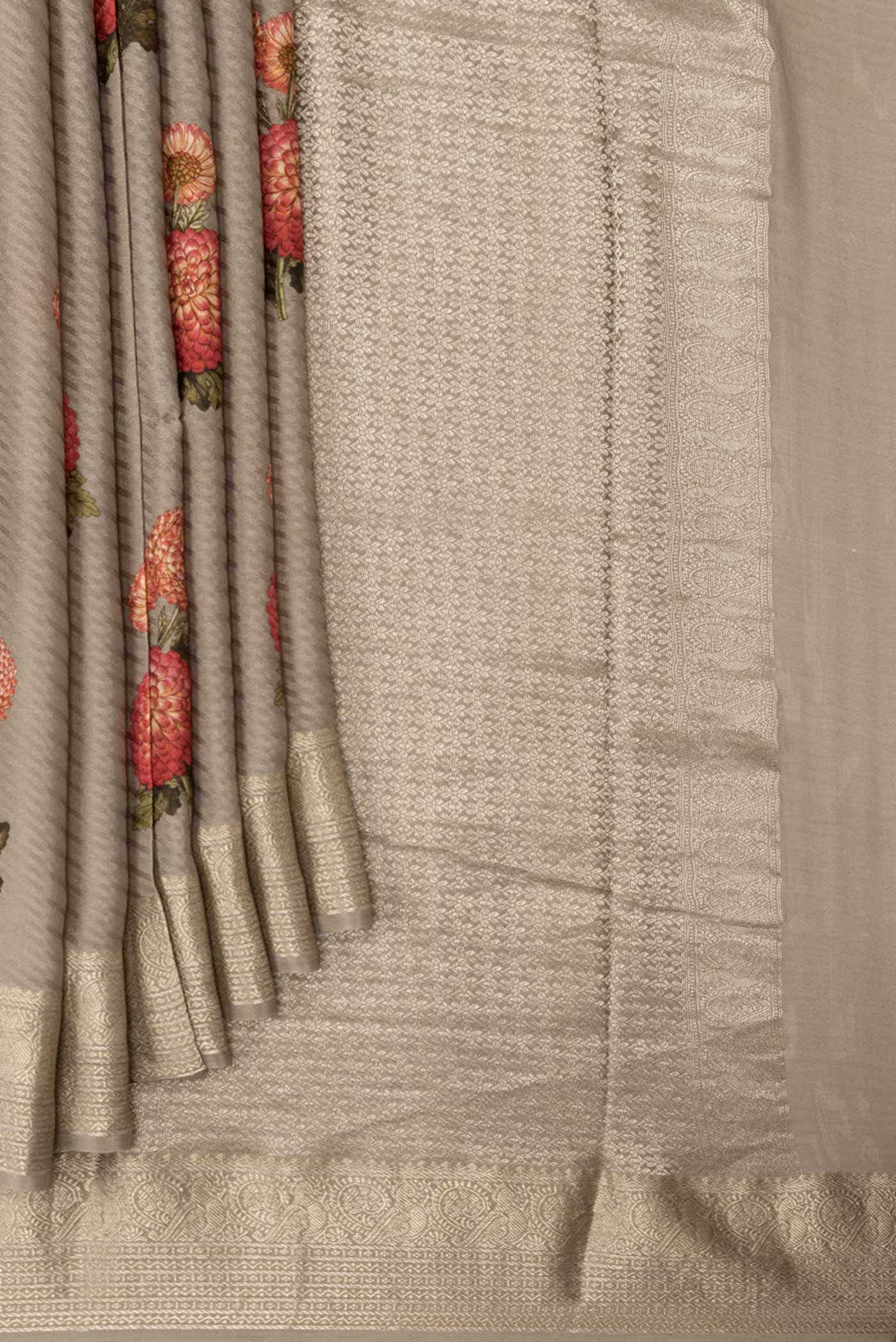 Davys Grey Mysore Crepe Saree