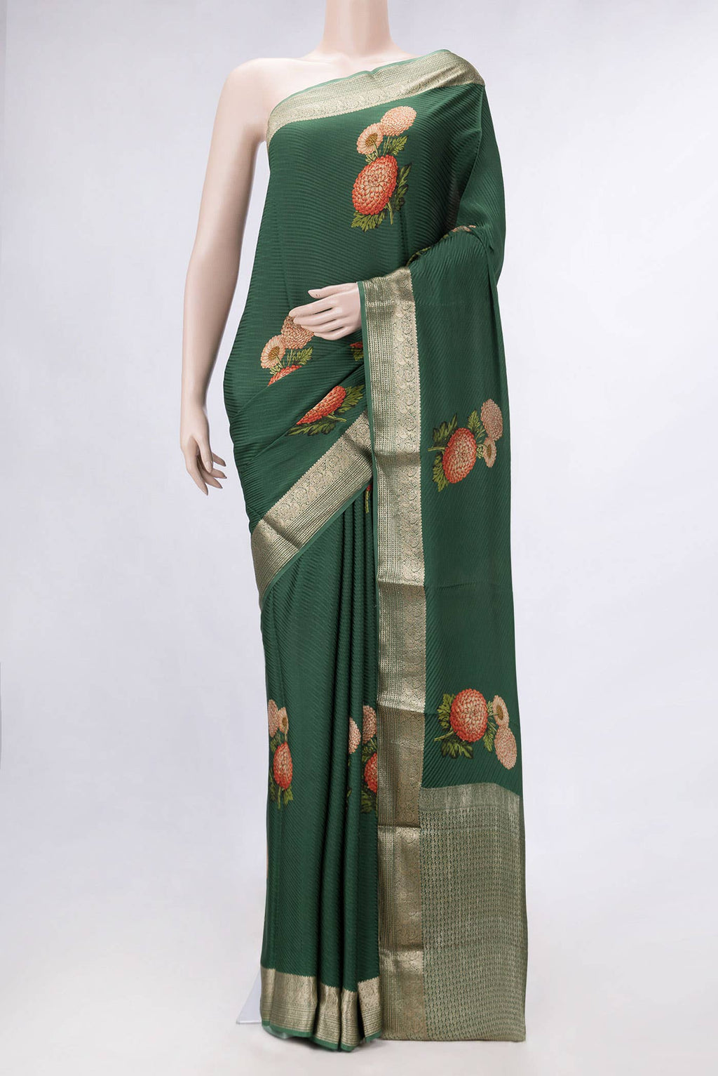 Green Dual Tone Mysore Crepe Saree