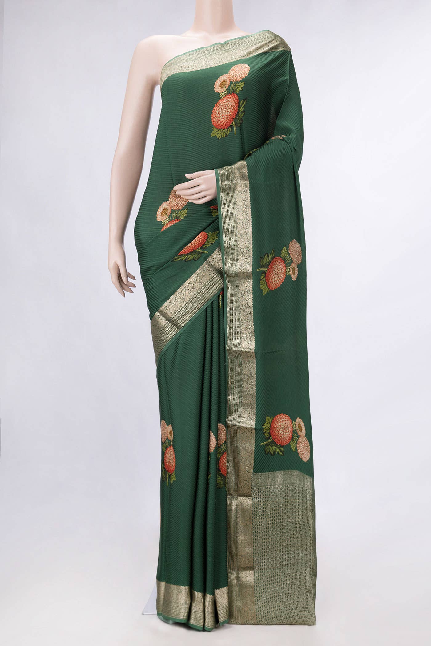 Green Dual Tone Mysore Crepe Saree