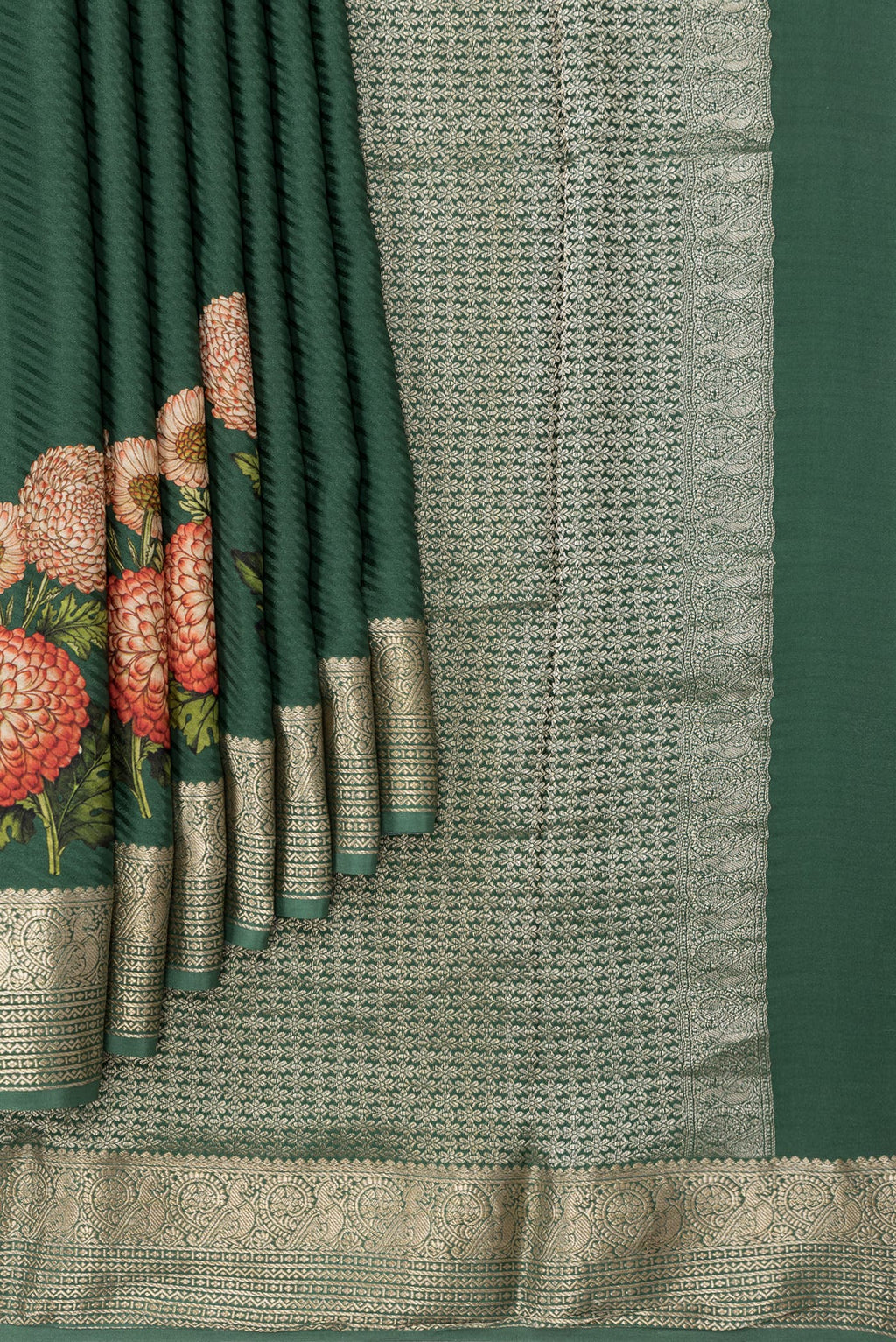 Green Dual Tone Mysore Crepe Saree
