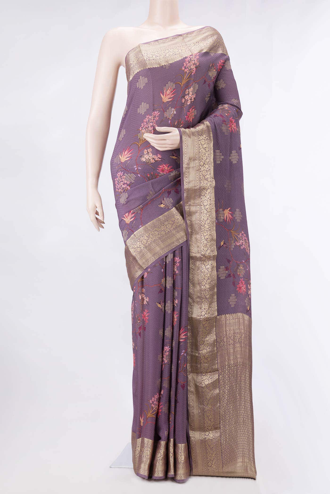 Lilac Dual Tone Mysore Crepe Saree