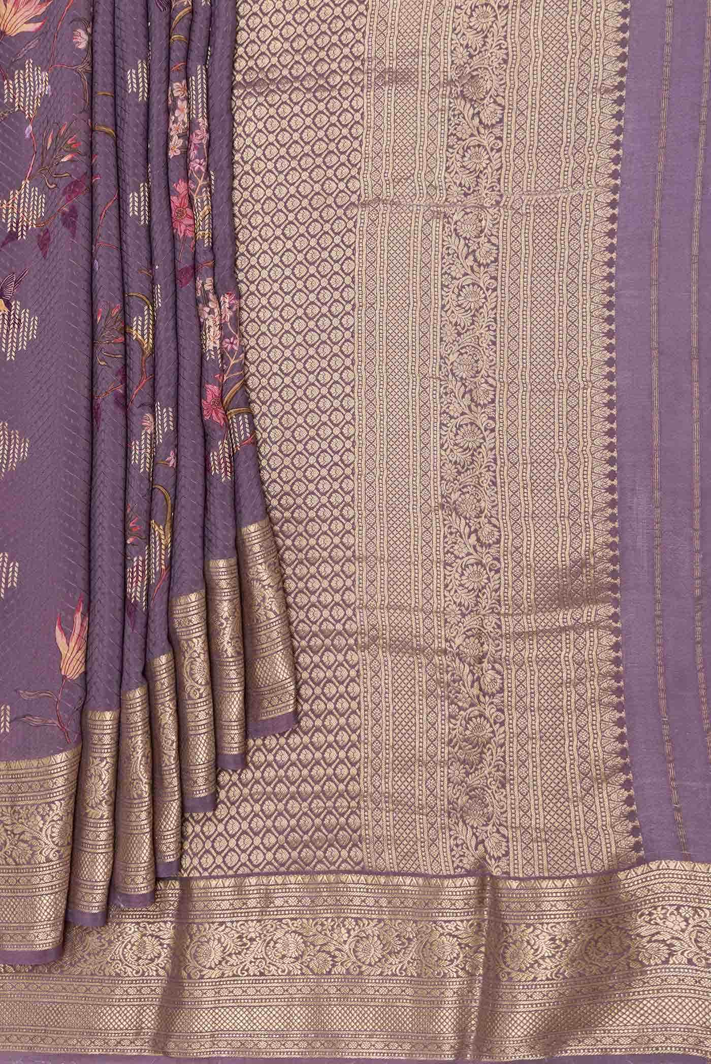 Lilac Dual Tone Mysore Crepe Saree