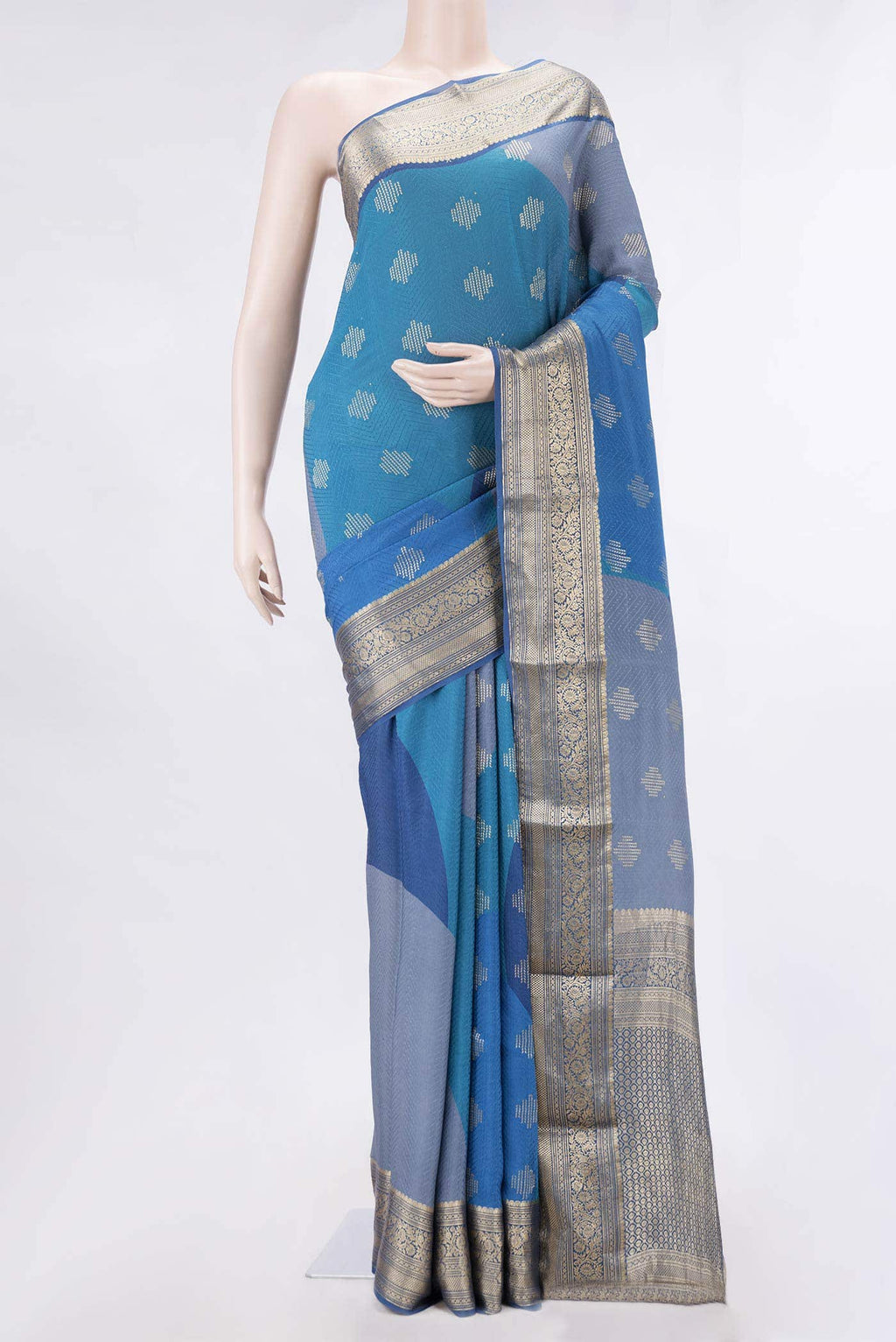 Blue Dual Tone Mysore Crepe Saree