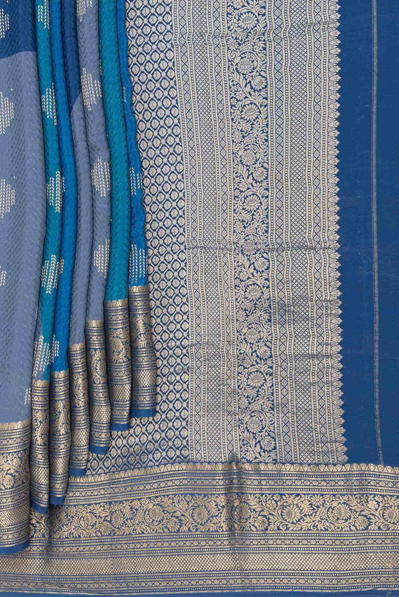 Blue Dual Tone Mysore Crepe Saree