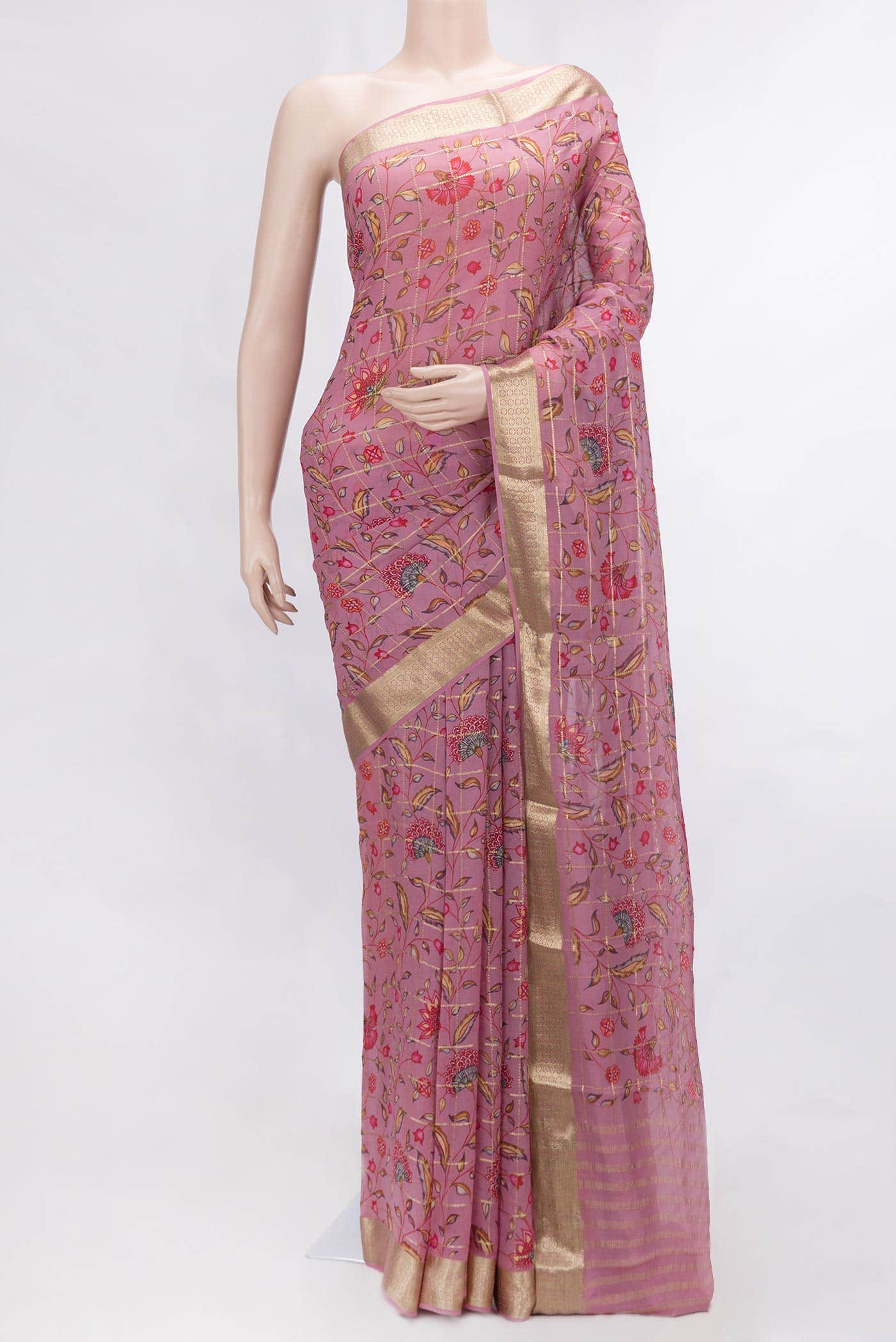 Rose pink Dual Tone Mysore Georgette Saree