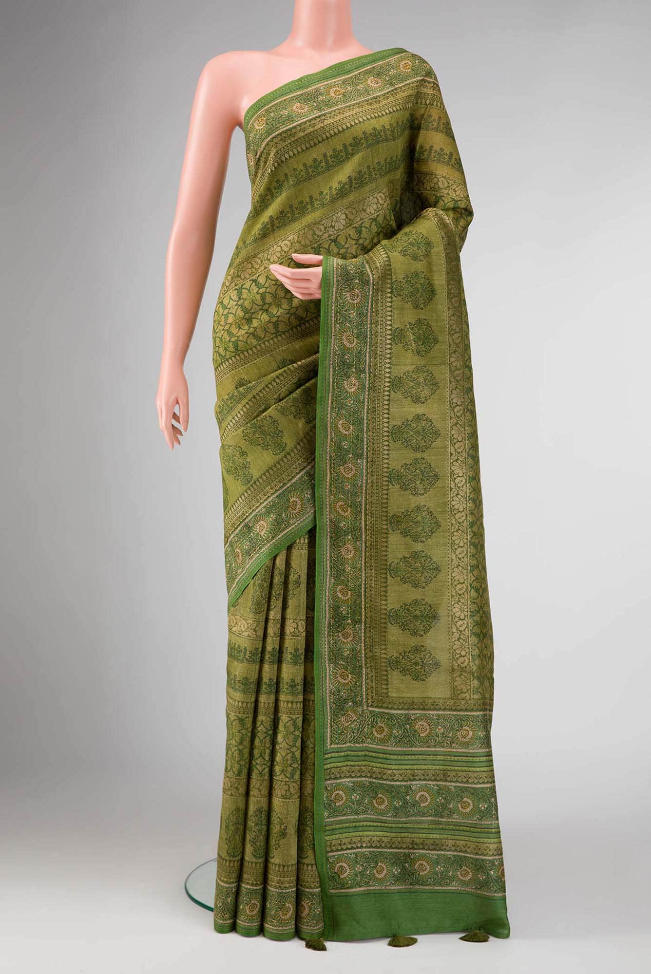Green Dual Tone Tussar Silk Saree