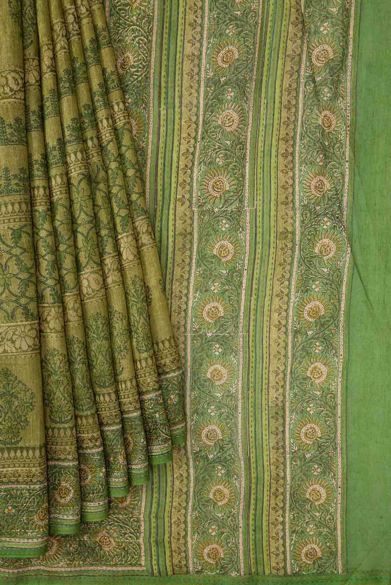 Green Dual Tone Tussar Silk Saree
