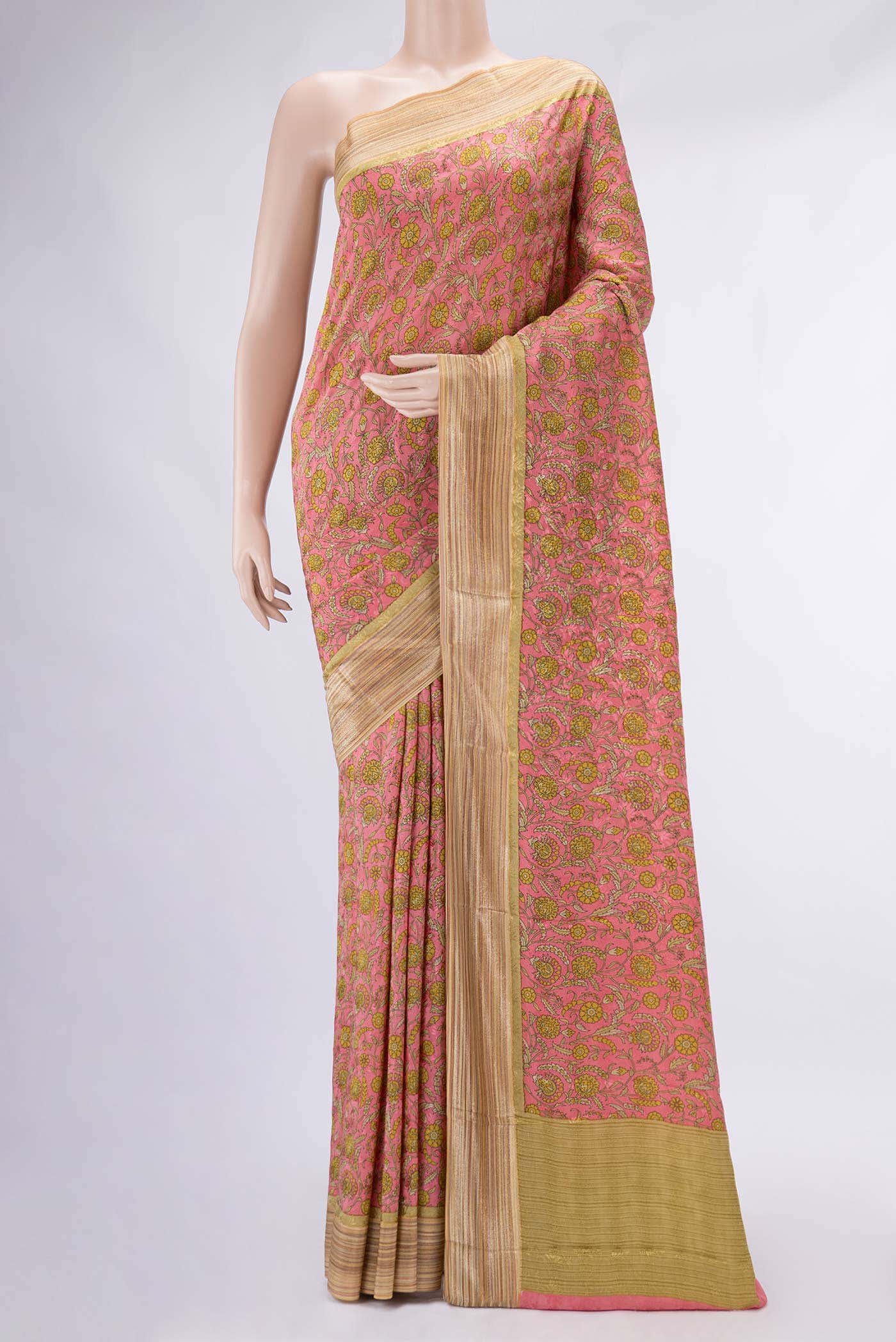 Pink Mysore Crepe Saree