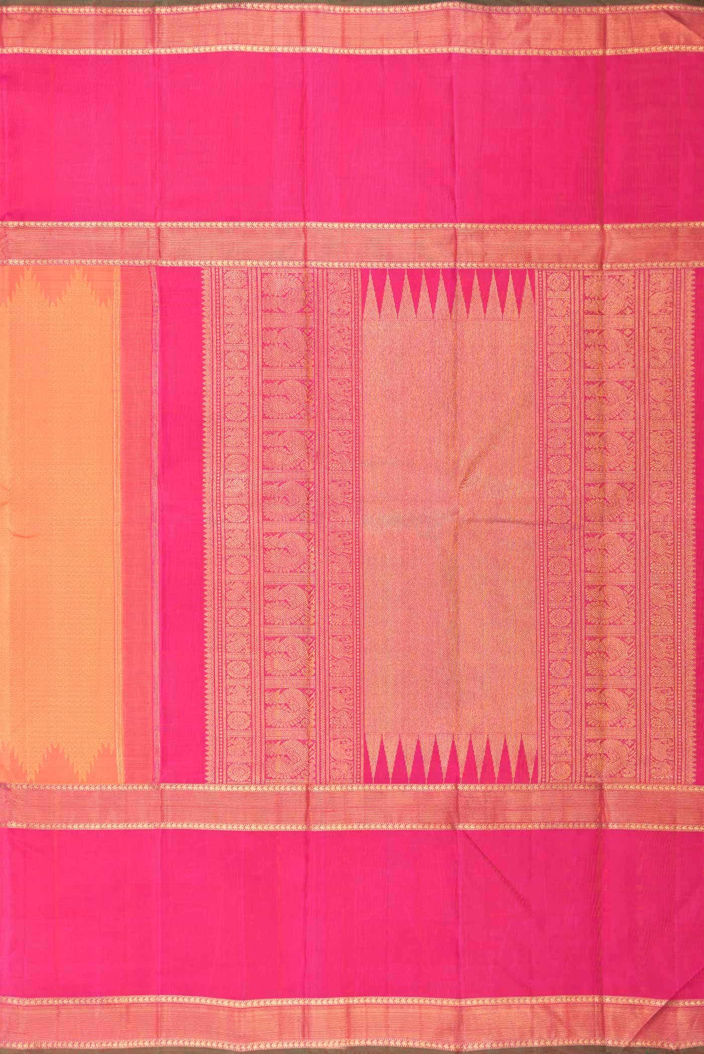 Pure Silk Pure Zari Orange Dual Tone Kanchipuram Saree