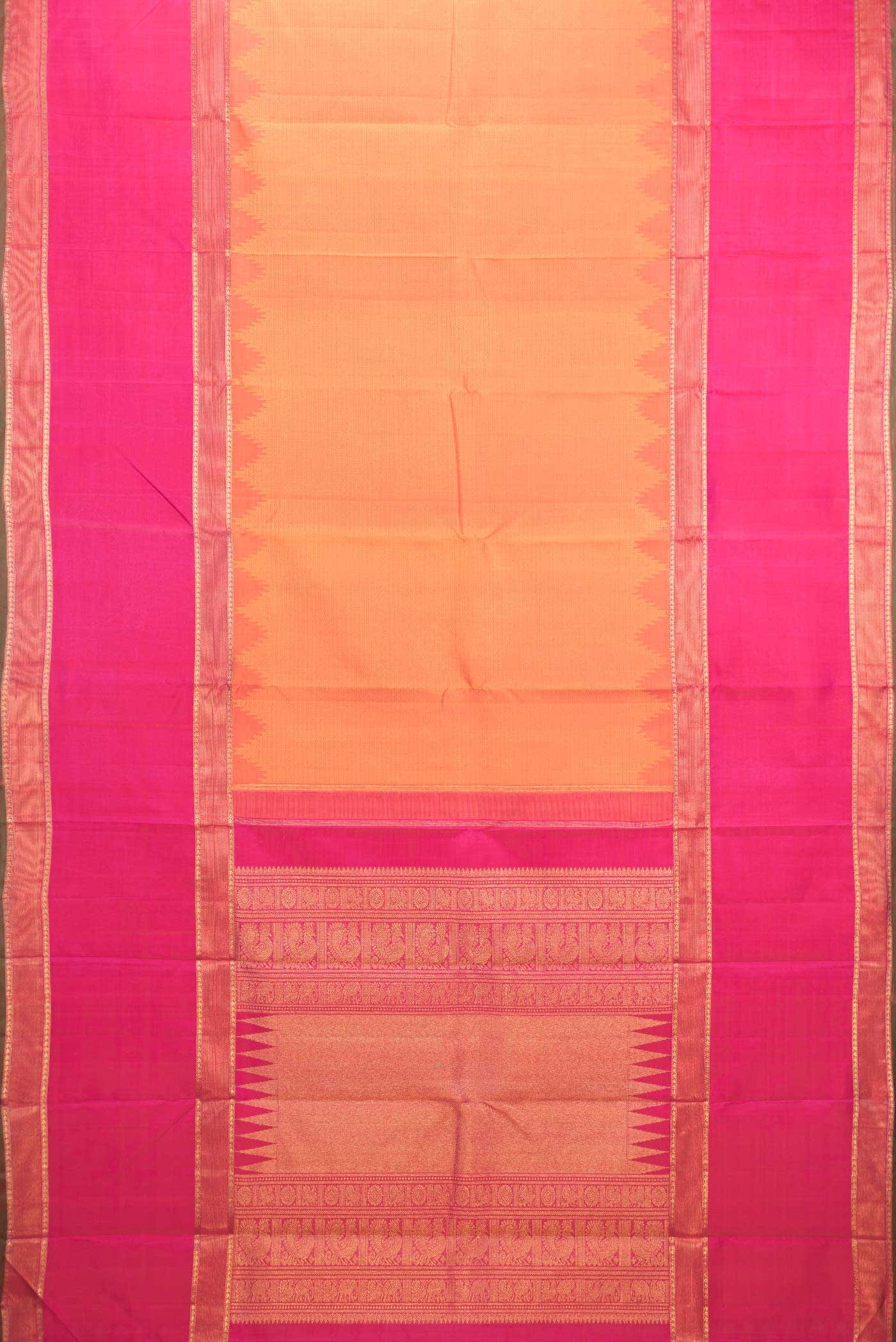 Pure Silk Pure Zari Orange Dual Tone Kanchipuram Saree