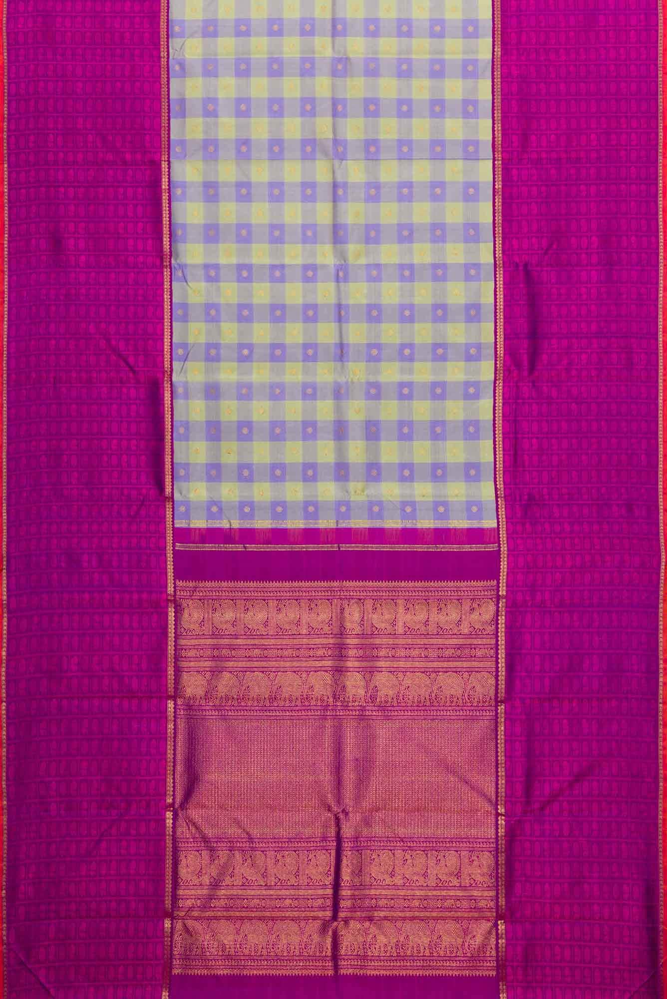 Pure Silk Pure Zari Pista Green and Lavender Dual Tone Kanchipuram Saree