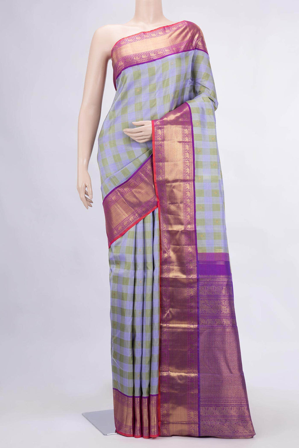 Pure Silk Pure Zari Lavender and Green Dual Tone Kanchipuram Saree