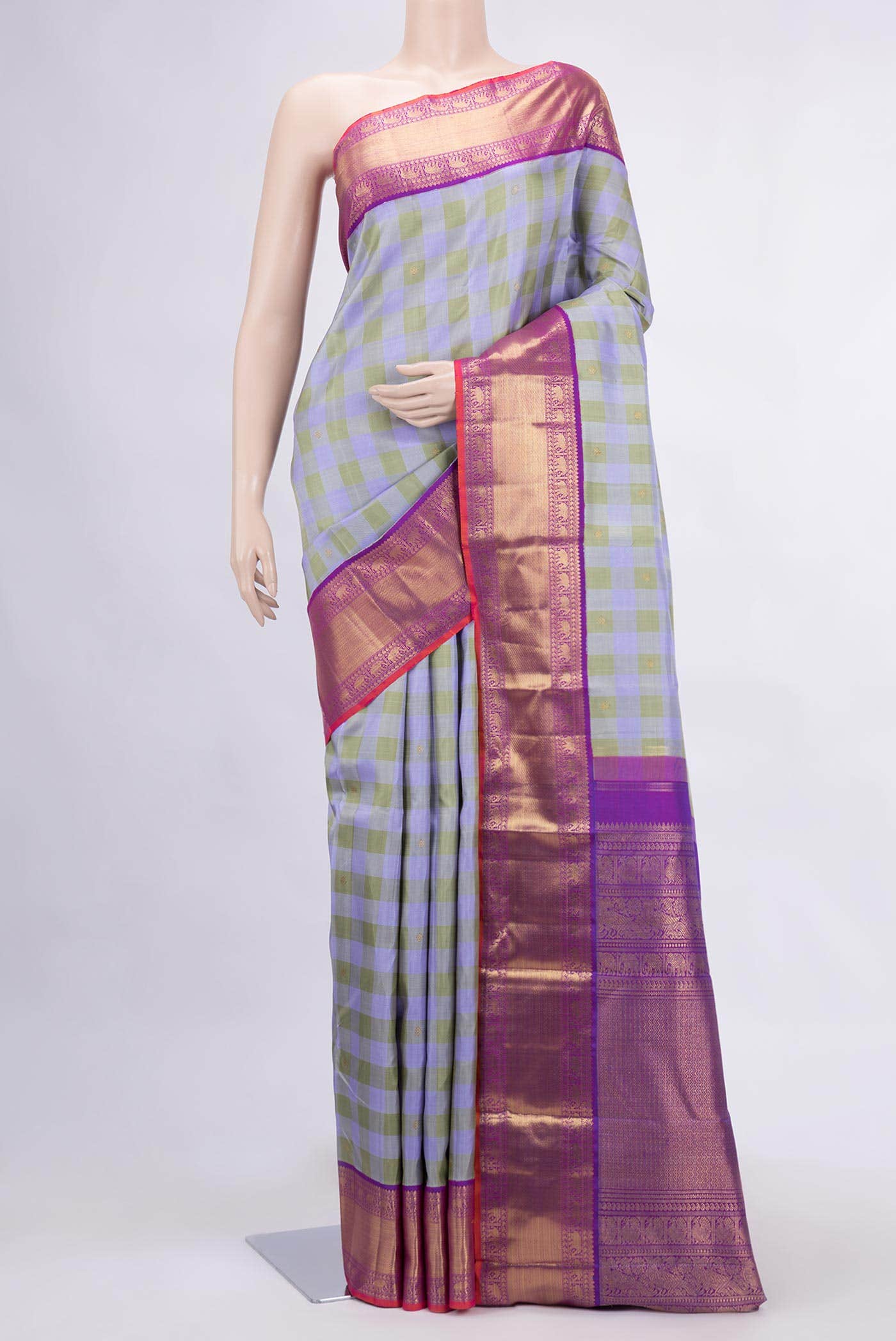 Pure Silk Pure Zari Lavender and Green Dual Tone Kanchipuram Saree