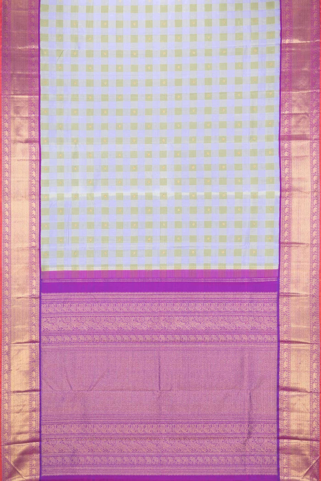 Pure Silk Pure Zari Lavender and Green Dual Tone Kanchipuram Saree