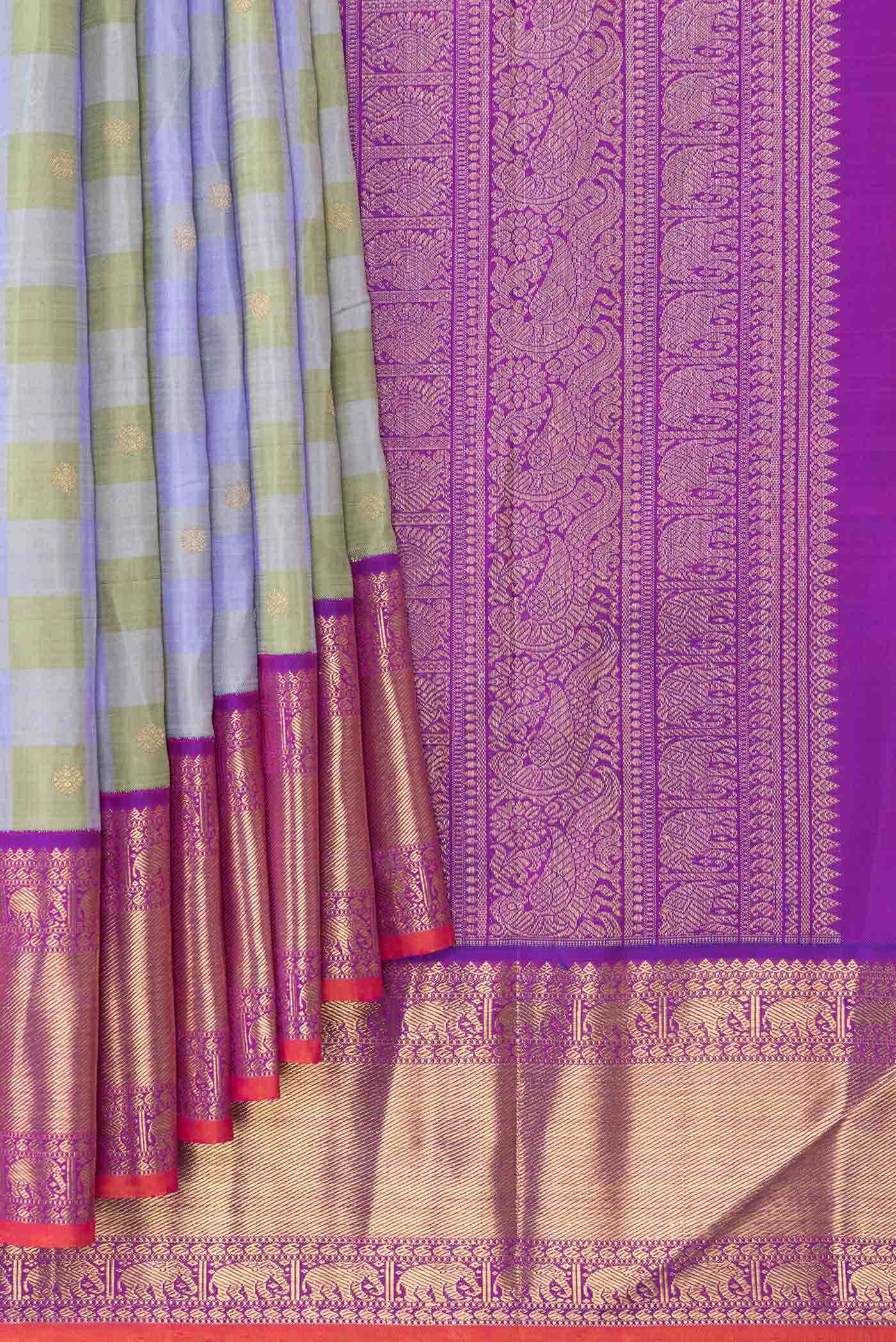 Pure Silk Pure Zari Lavender and Green Dual Tone Kanchipuram Saree