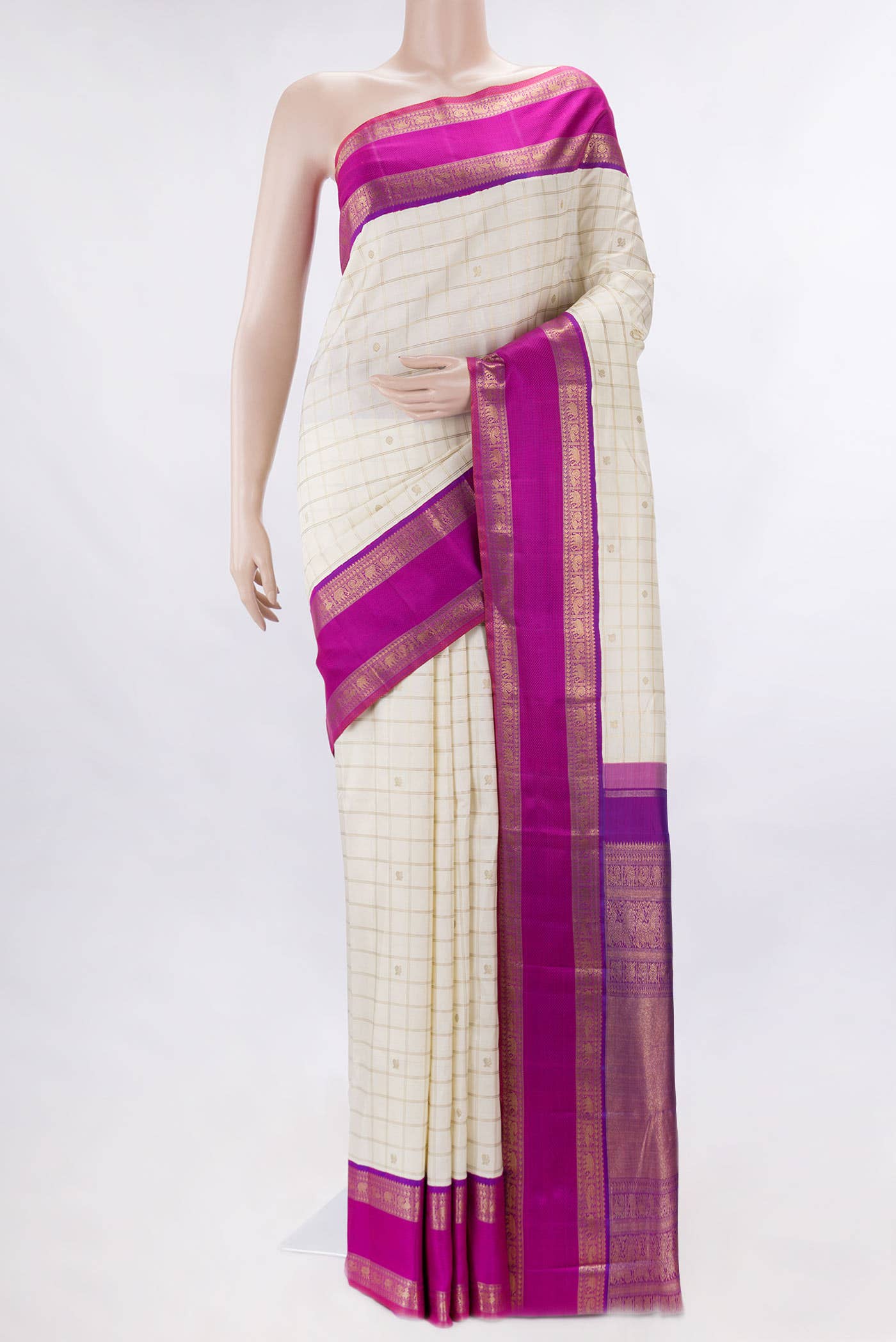 Pure Silk Pure Zari Sandal Dual Tone Kanchipuram Saree