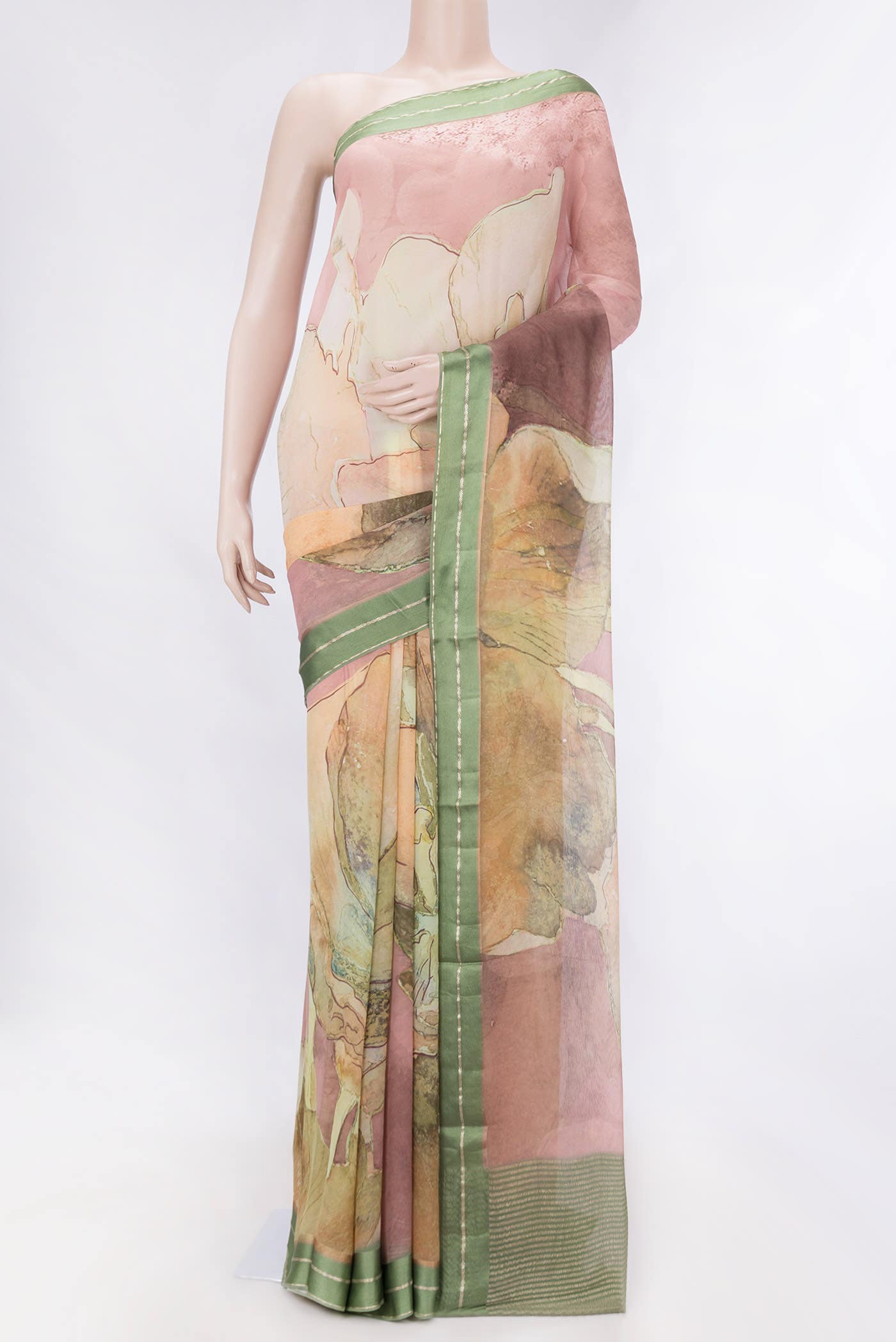 Sandal Dual Tone Mysore Crepe Saree