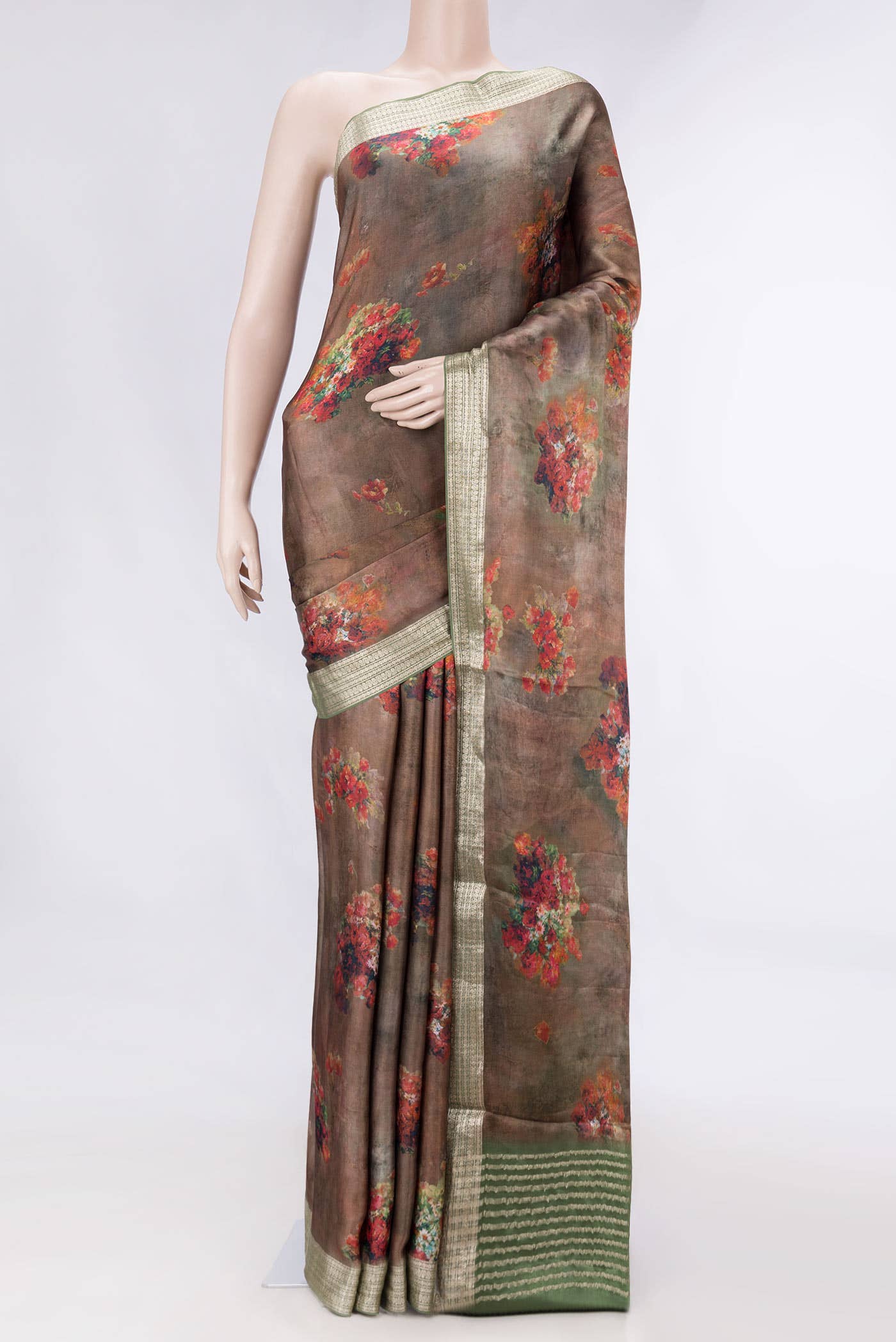 Brown Dual Tone Mysore Crepe Saree
