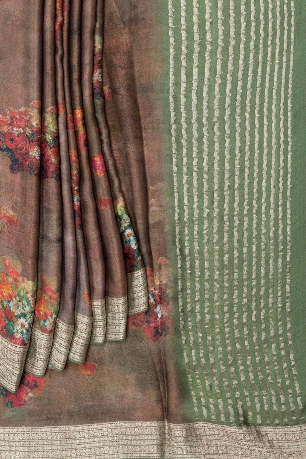 Brown Dual Tone Mysore Crepe Saree
