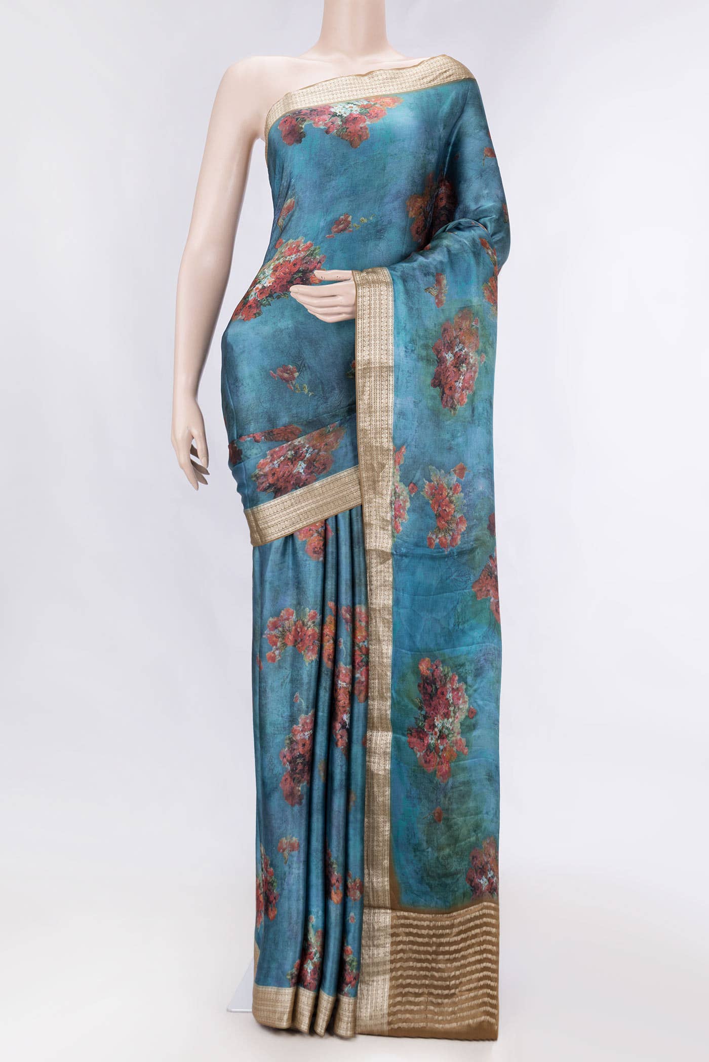 Blue Dual Tone Mysore Crepe Saree