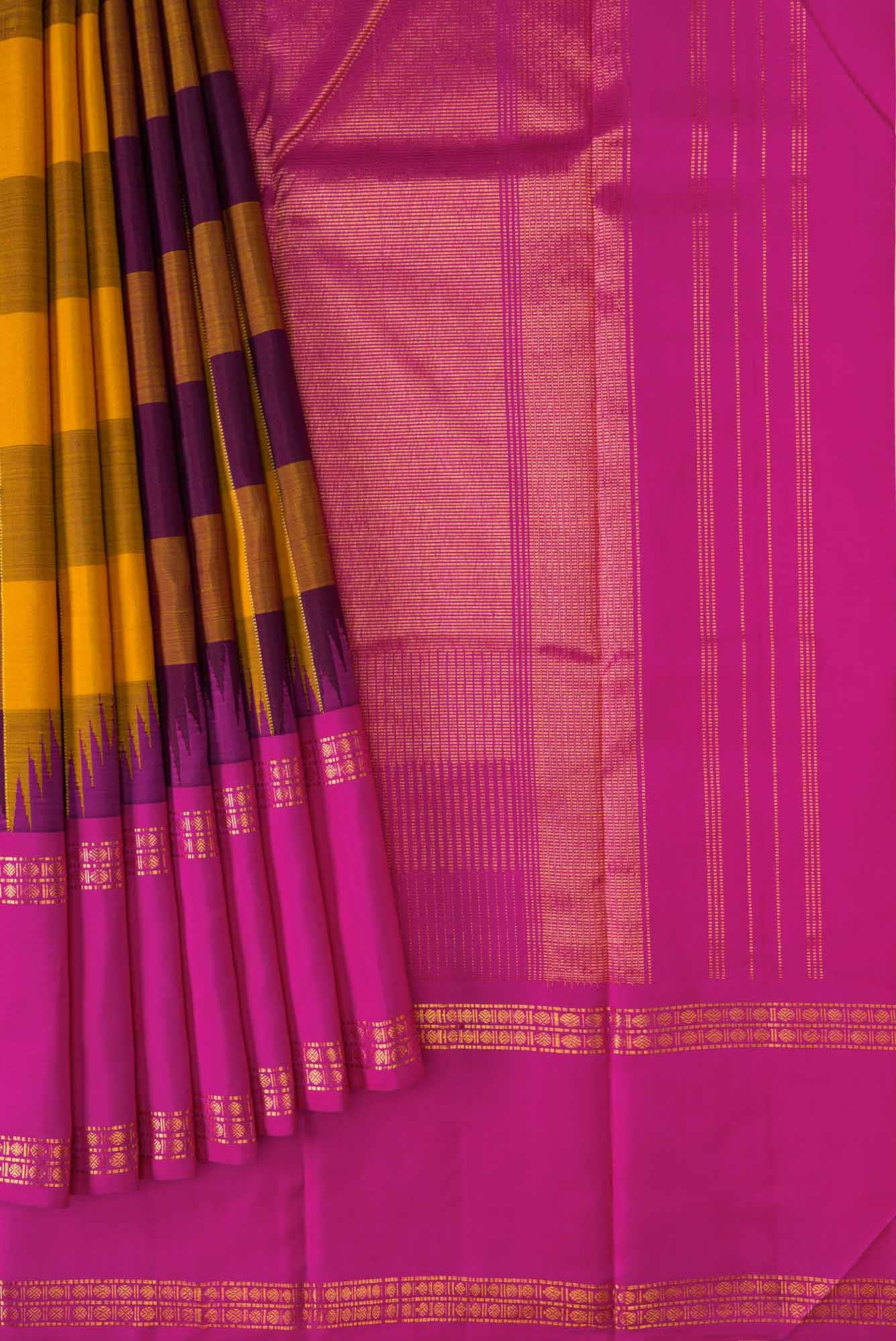 Pure Silk Pure Zari Mustard and Brown Dual Tone Kanchipuram Saree