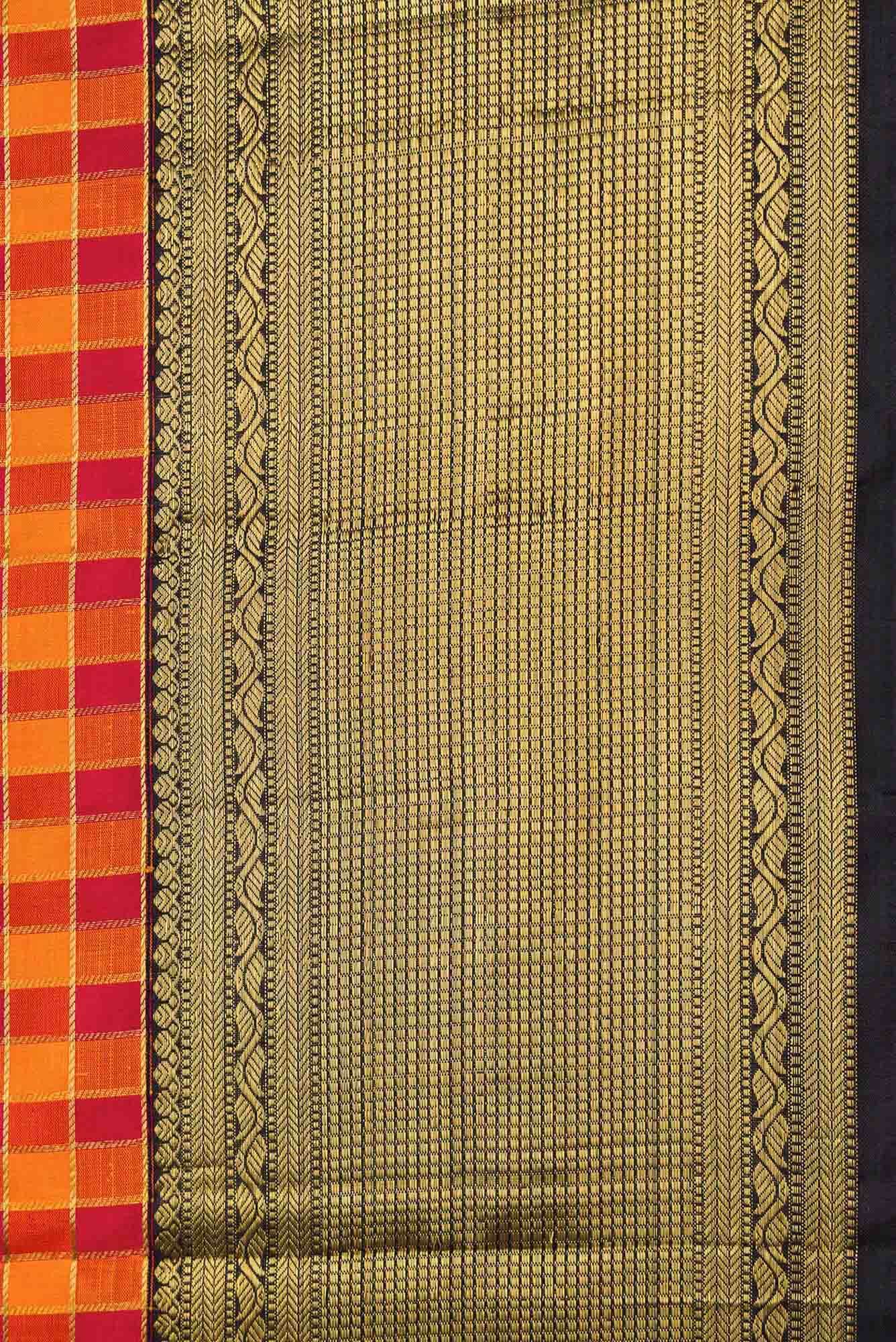 Pure Silk Pure Zari Mustard and Maroon Dual Tone Kanchipuram Saree