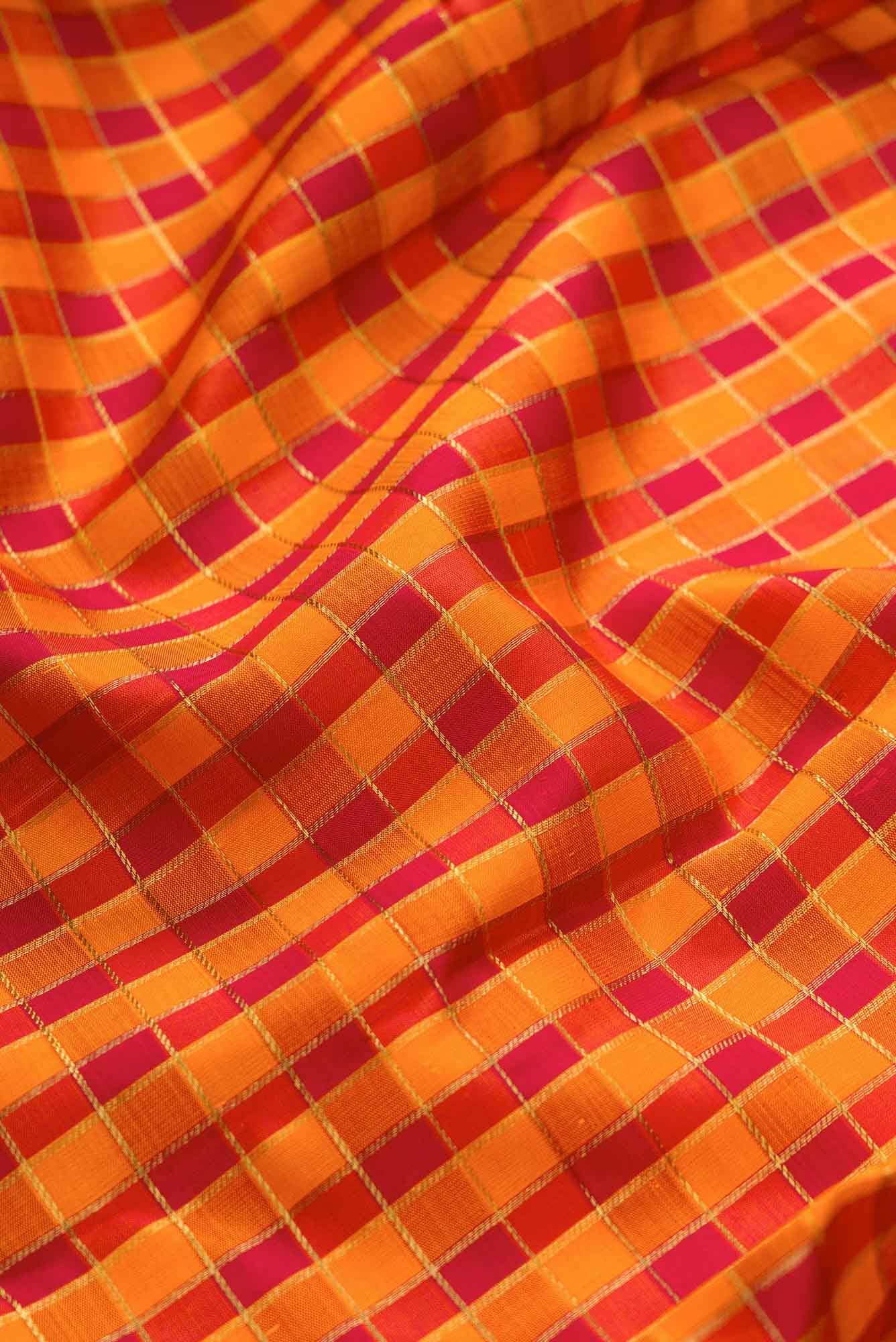 Pure Silk Pure Zari Mustard and Maroon Dual Tone Kanchipuram Saree