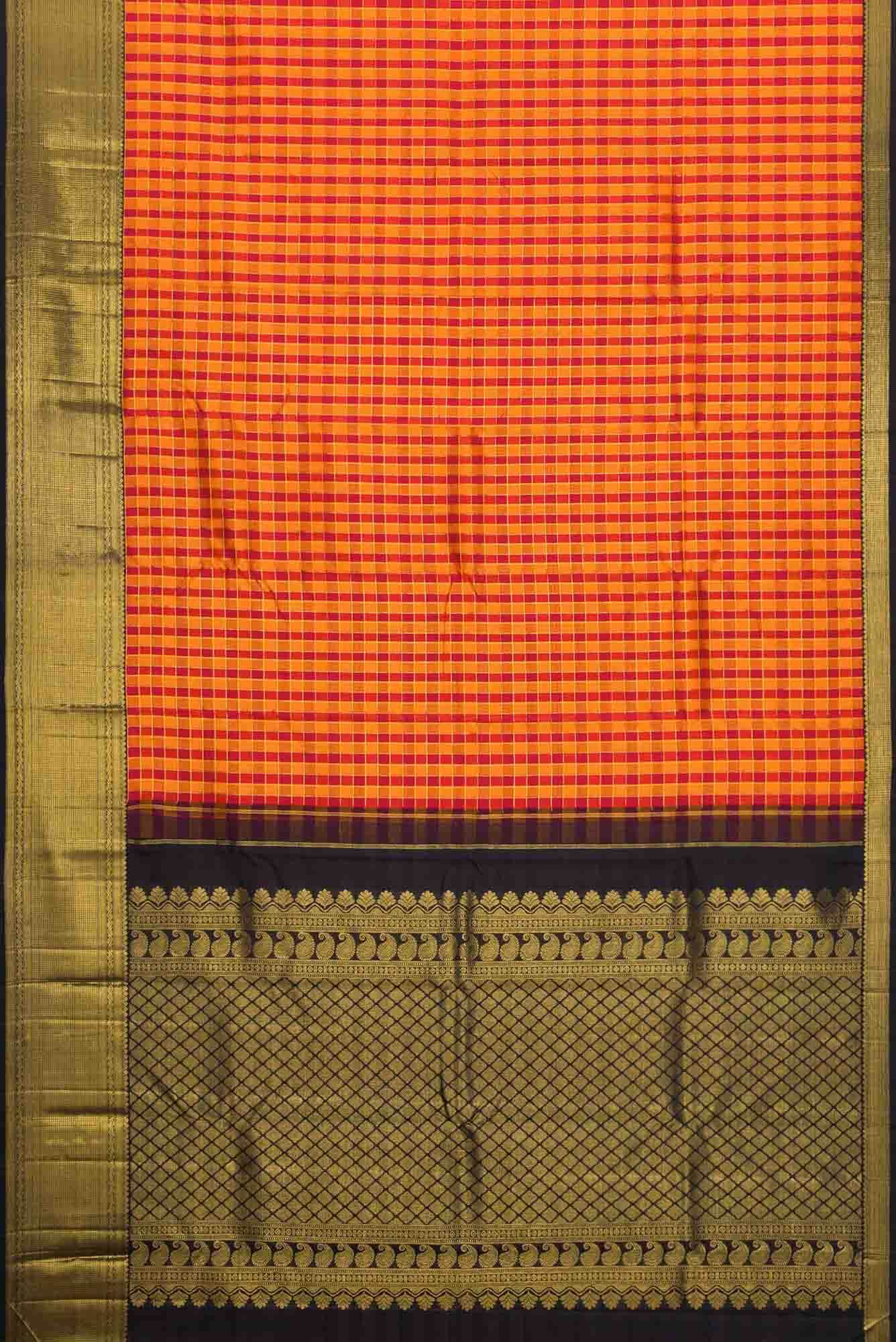 Pure Silk Pure Zari Mustard and Maroon Dual Tone Kanchipuram Saree