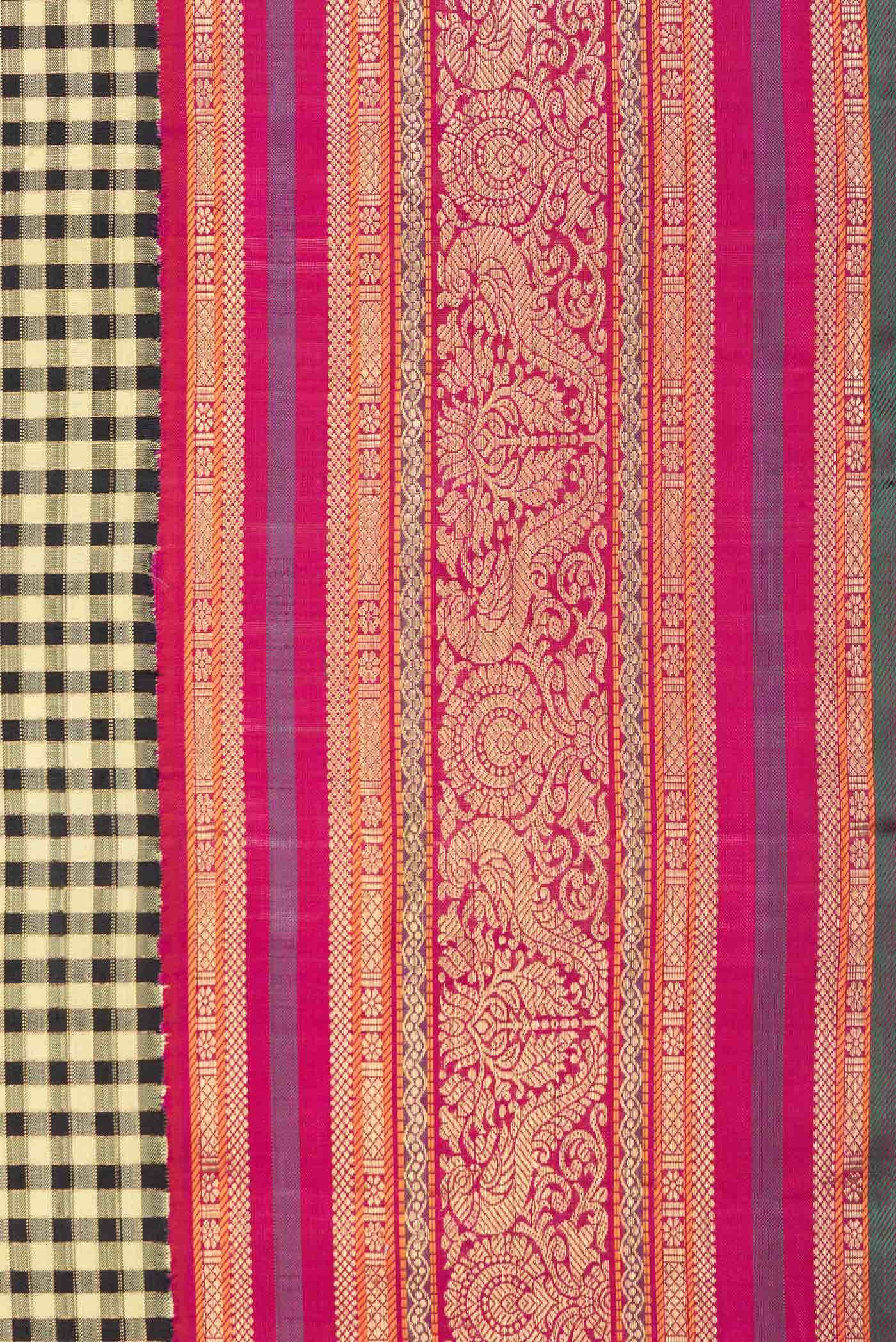 Pure Silk Pure Zari Sandal and Black Dual Tone Kanchipuram Saree