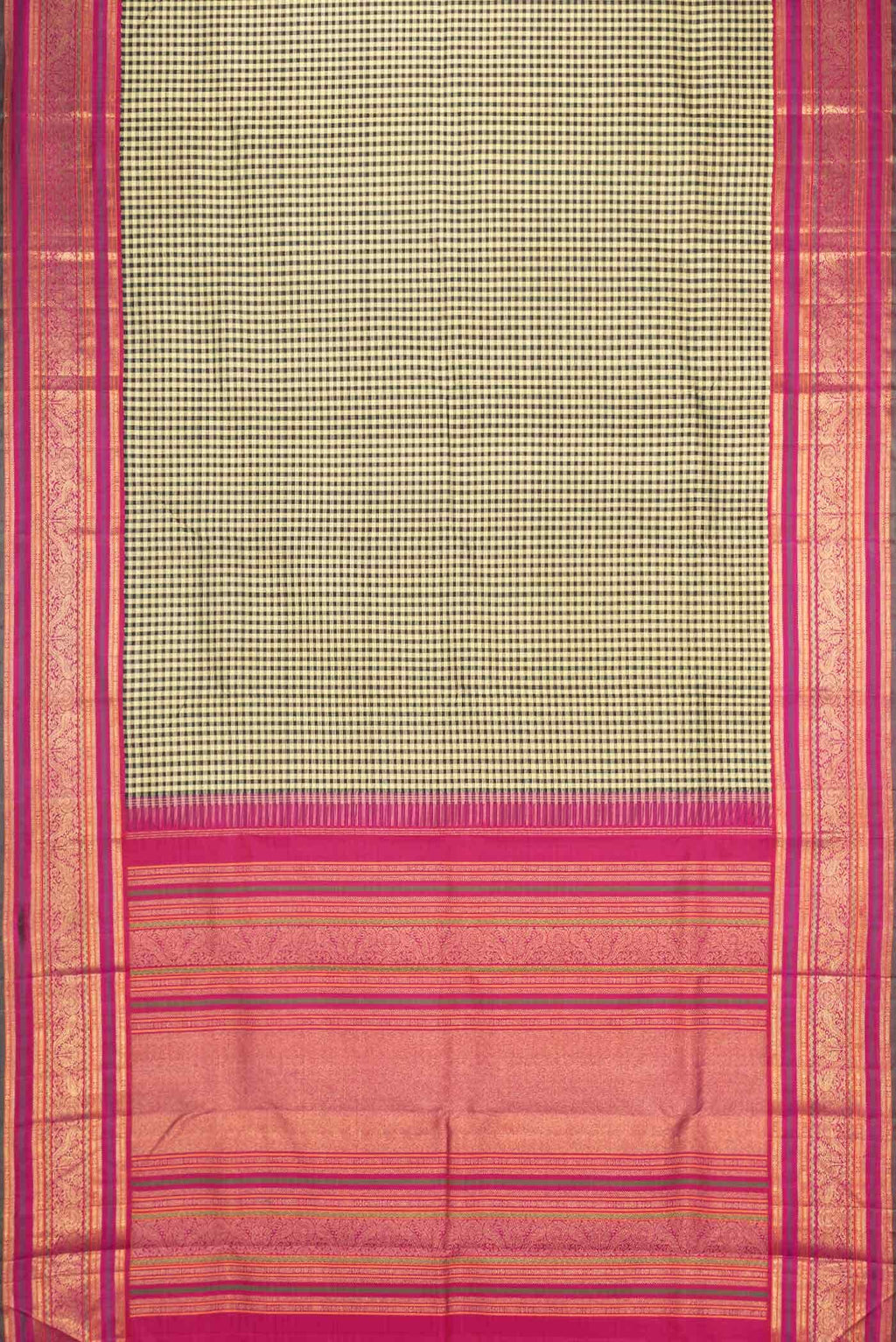 Pure Silk Pure Zari Sandal and Black Dual Tone Kanchipuram Saree