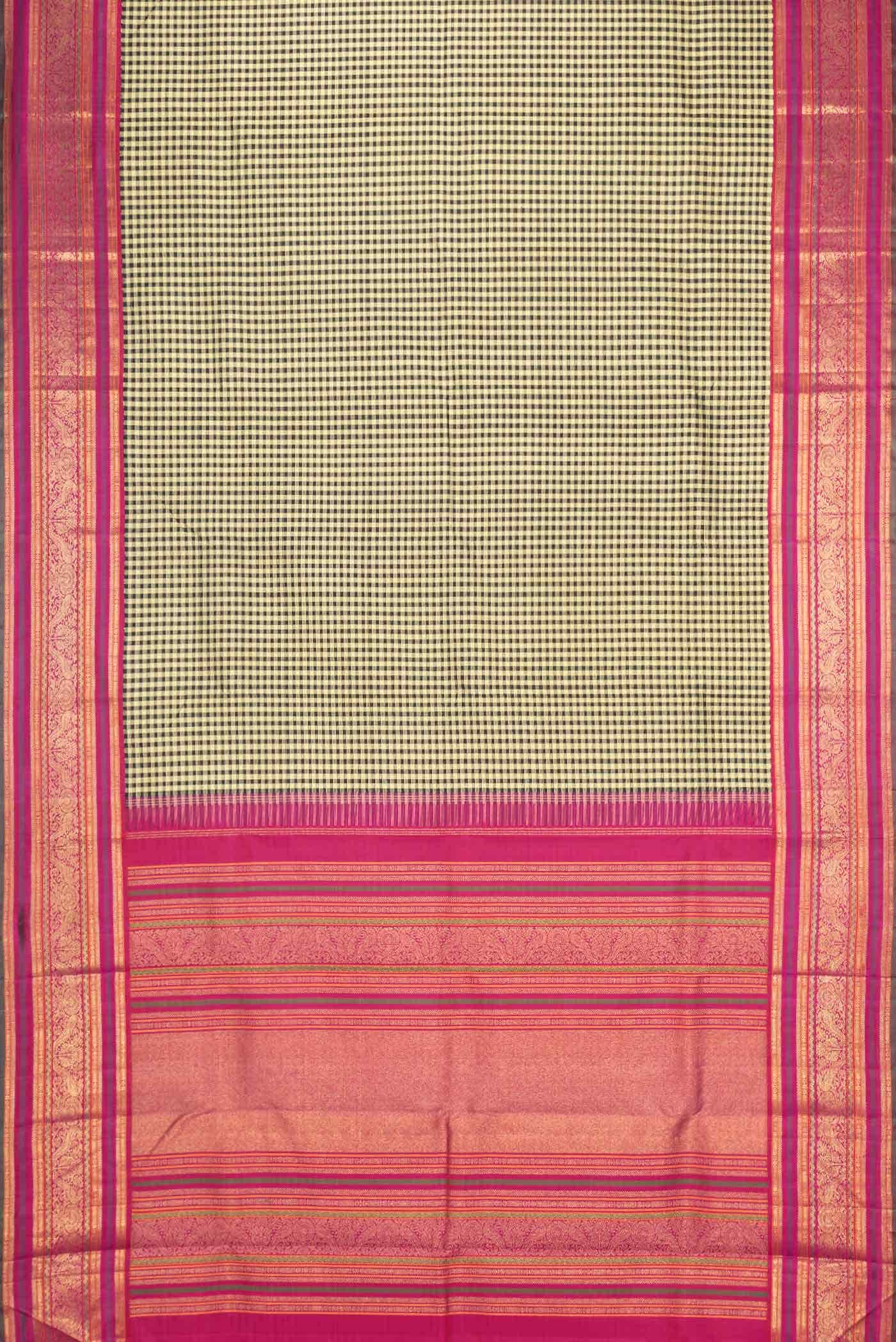 Pure Silk Pure Zari Sandal and Black Dual Tone Kanchipuram Saree