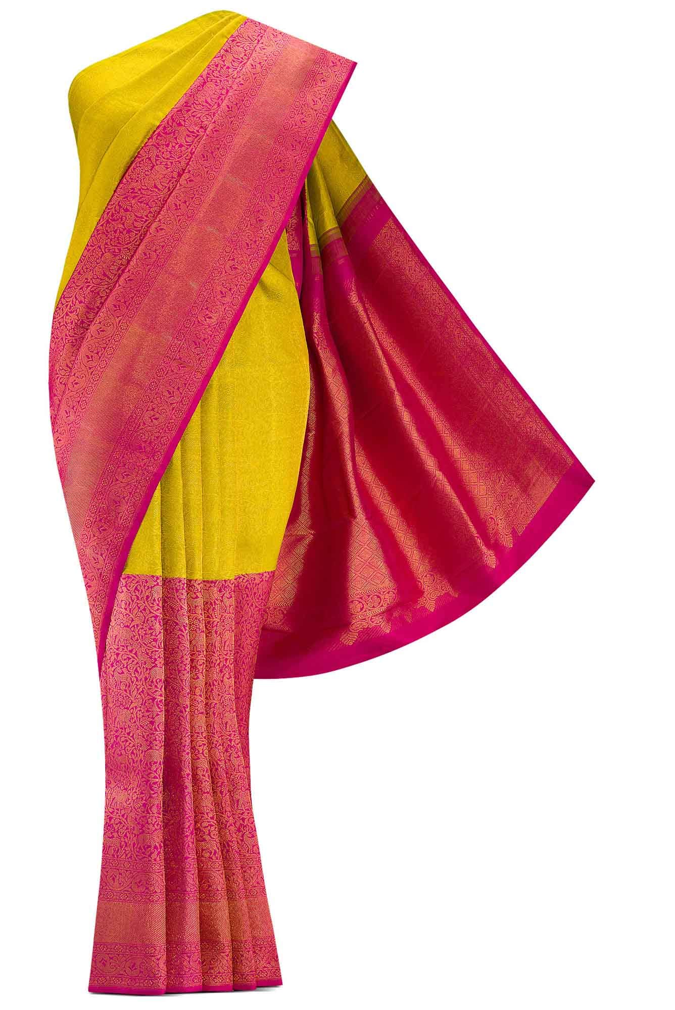 Pink and Parrot Green Dual Tone Kanchipuram Silk Saree