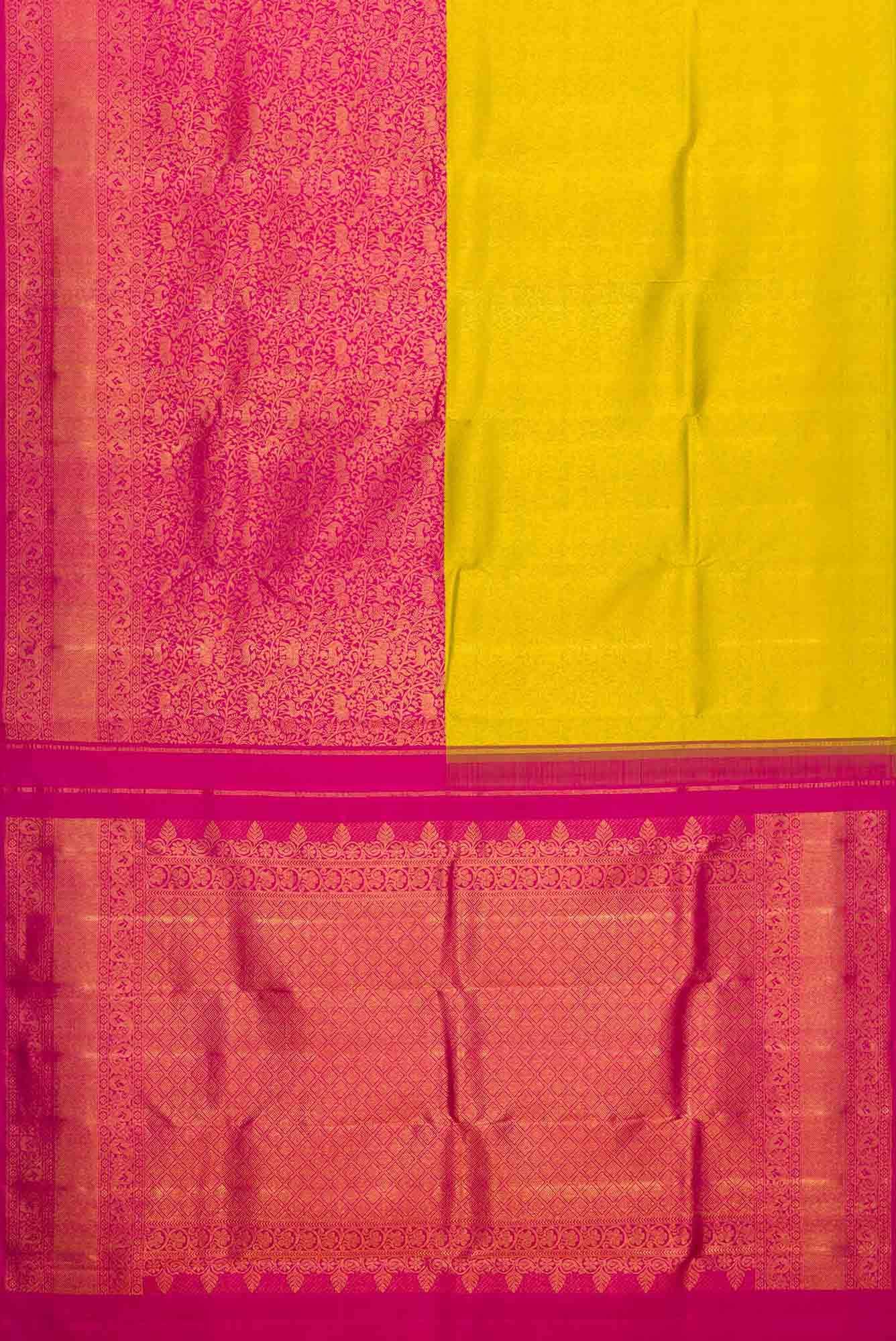 Pink and Parrot Green Dual Tone Kanchipuram Silk Saree