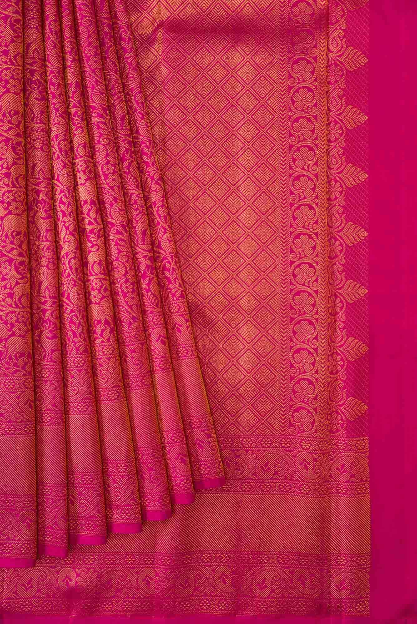 Pink and Parrot Green Dual Tone Kanchipuram Silk Saree