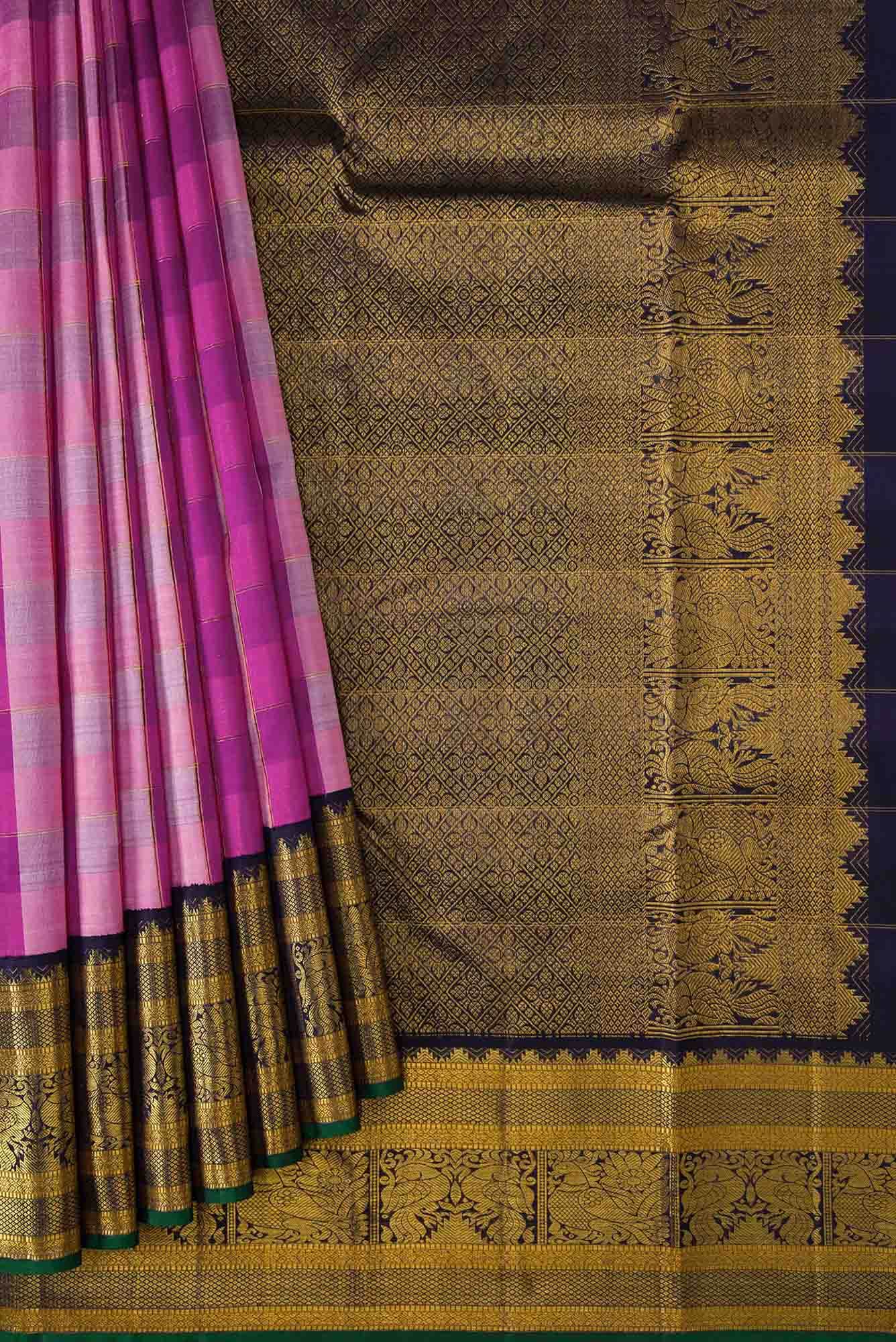 Pure Silk Pure Zari Purple and Pink Dual Tone Kanchipuram Saree